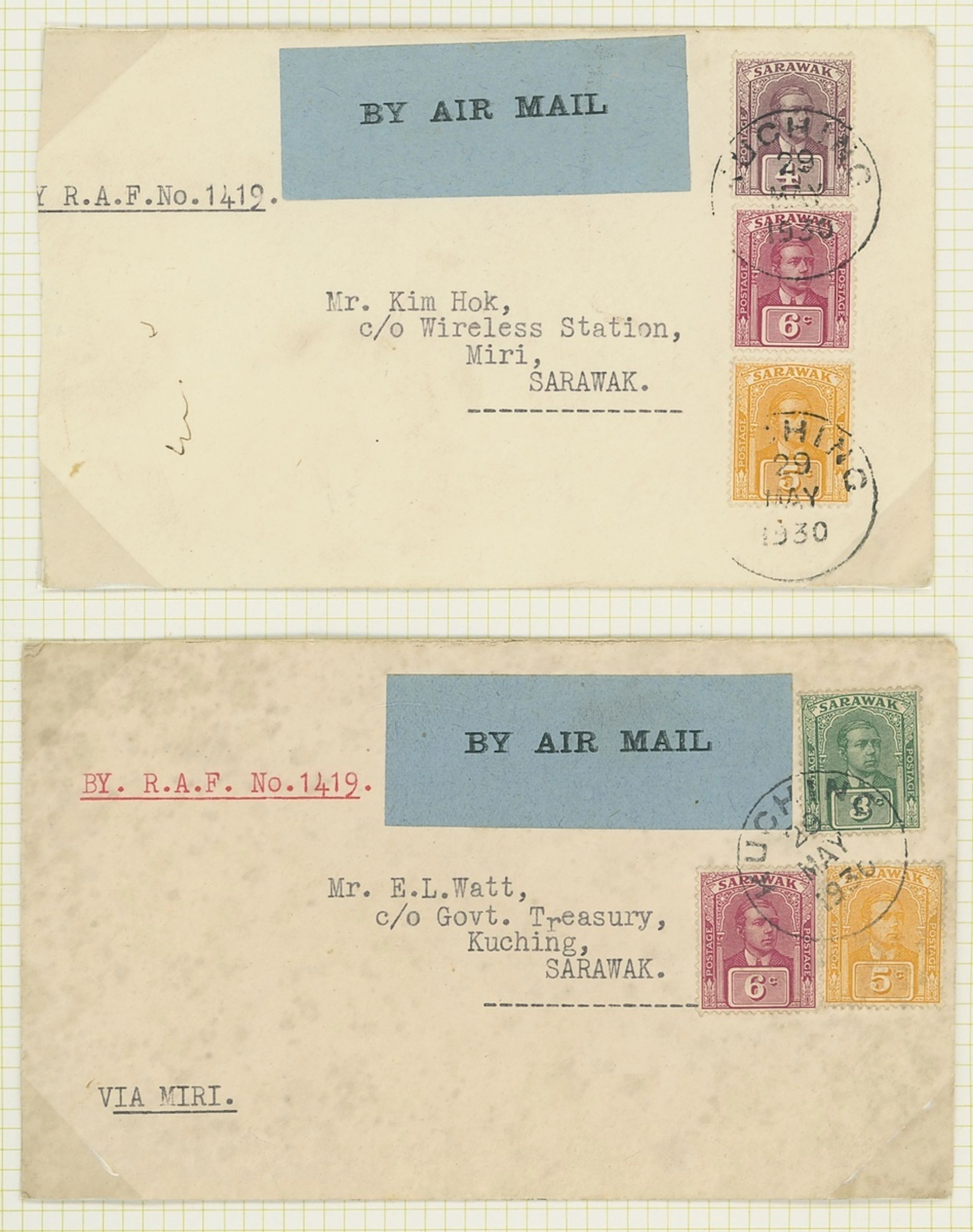 Sarawak Airmails The R.A.F. Survey Flights 1930 (29 May) envelopes