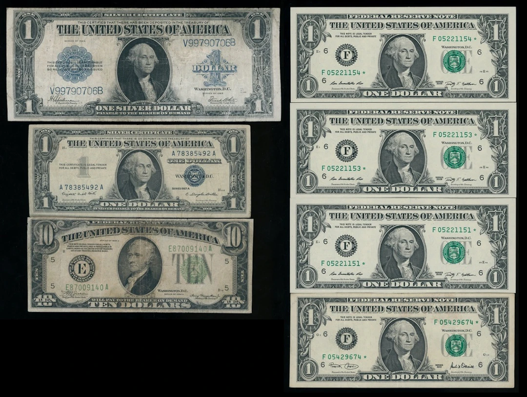 United States of America, a group of 7x, including, $1 1923, $1 and