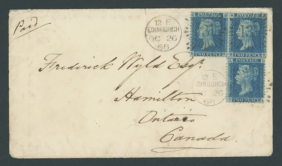 Great Britain 1858-76 Two Pence Blue Plate 9: BG-BH horizontal pair