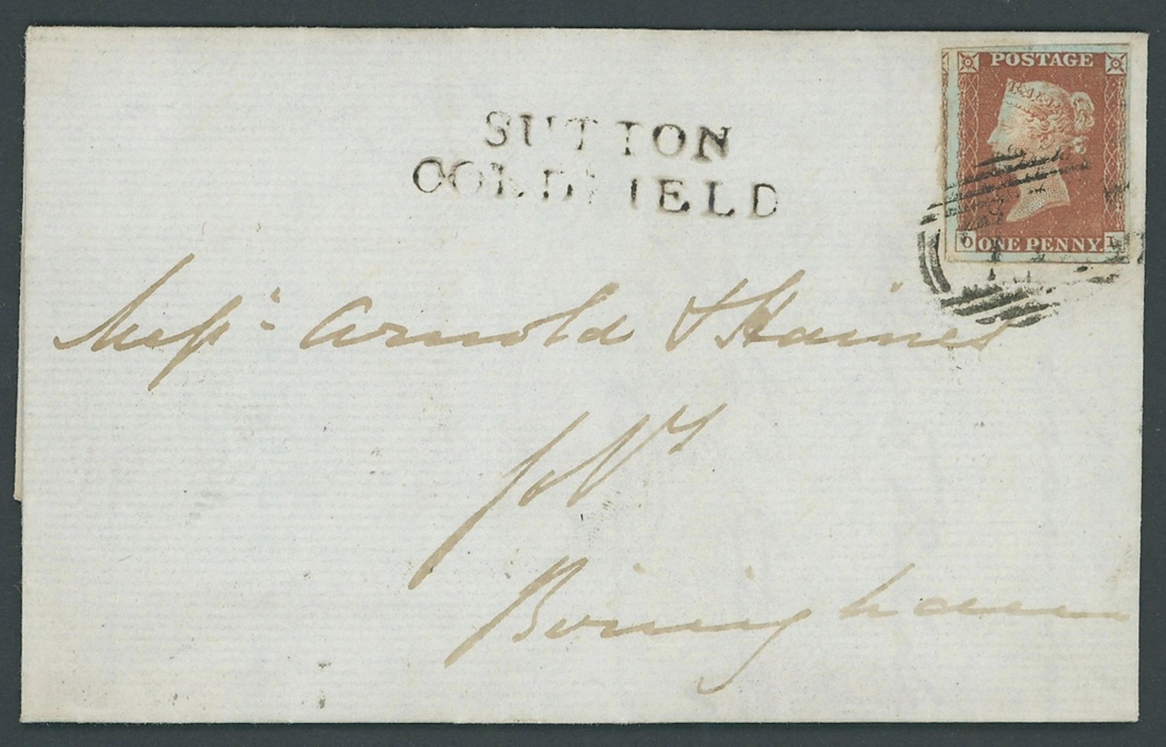 Great Britain 1841-53 One Penny Red-Brown Plate 58: DE, tied to entire
