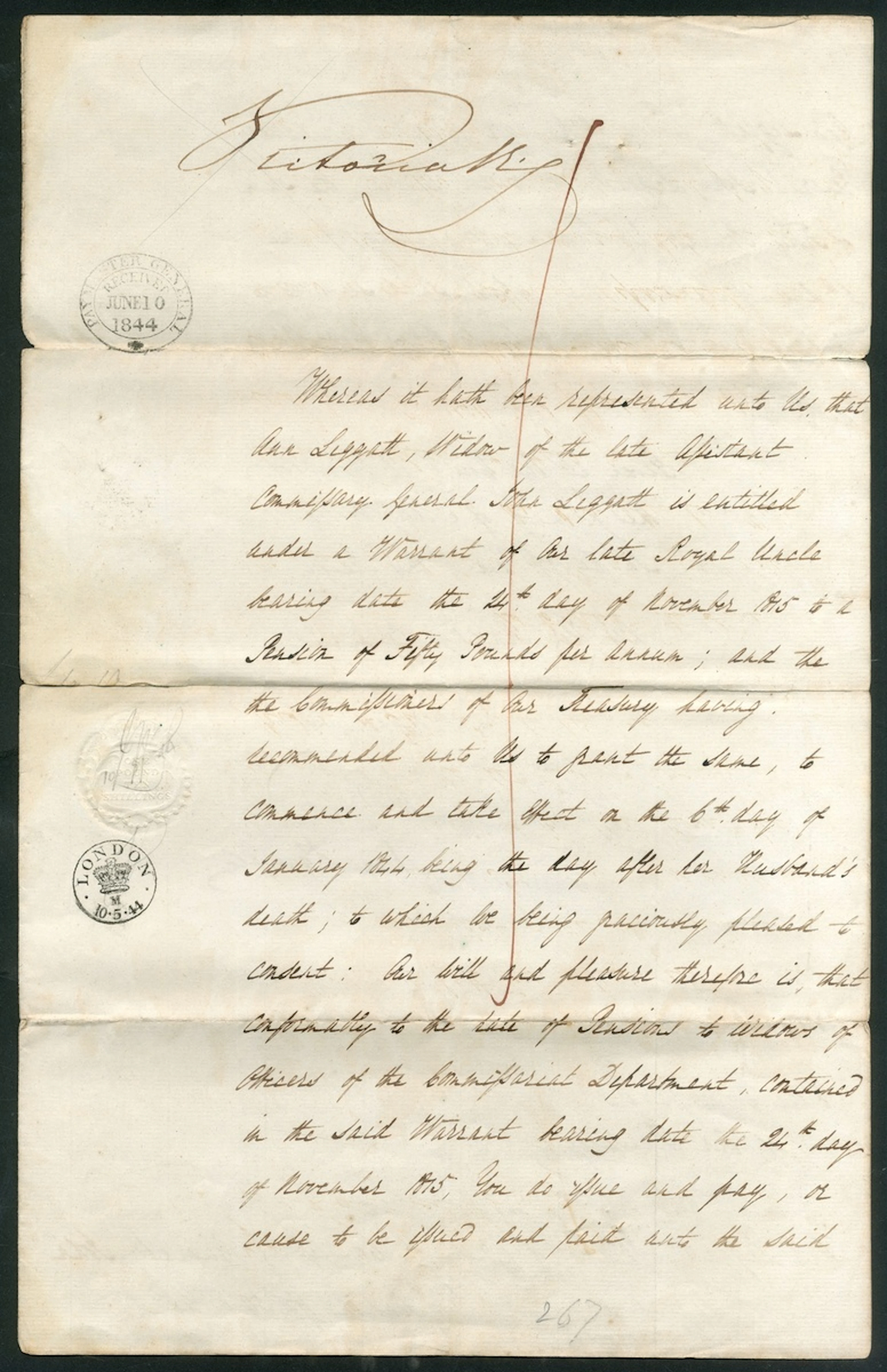 Great Britain Royalty Queen Victoria 1844 Document signed boldly at