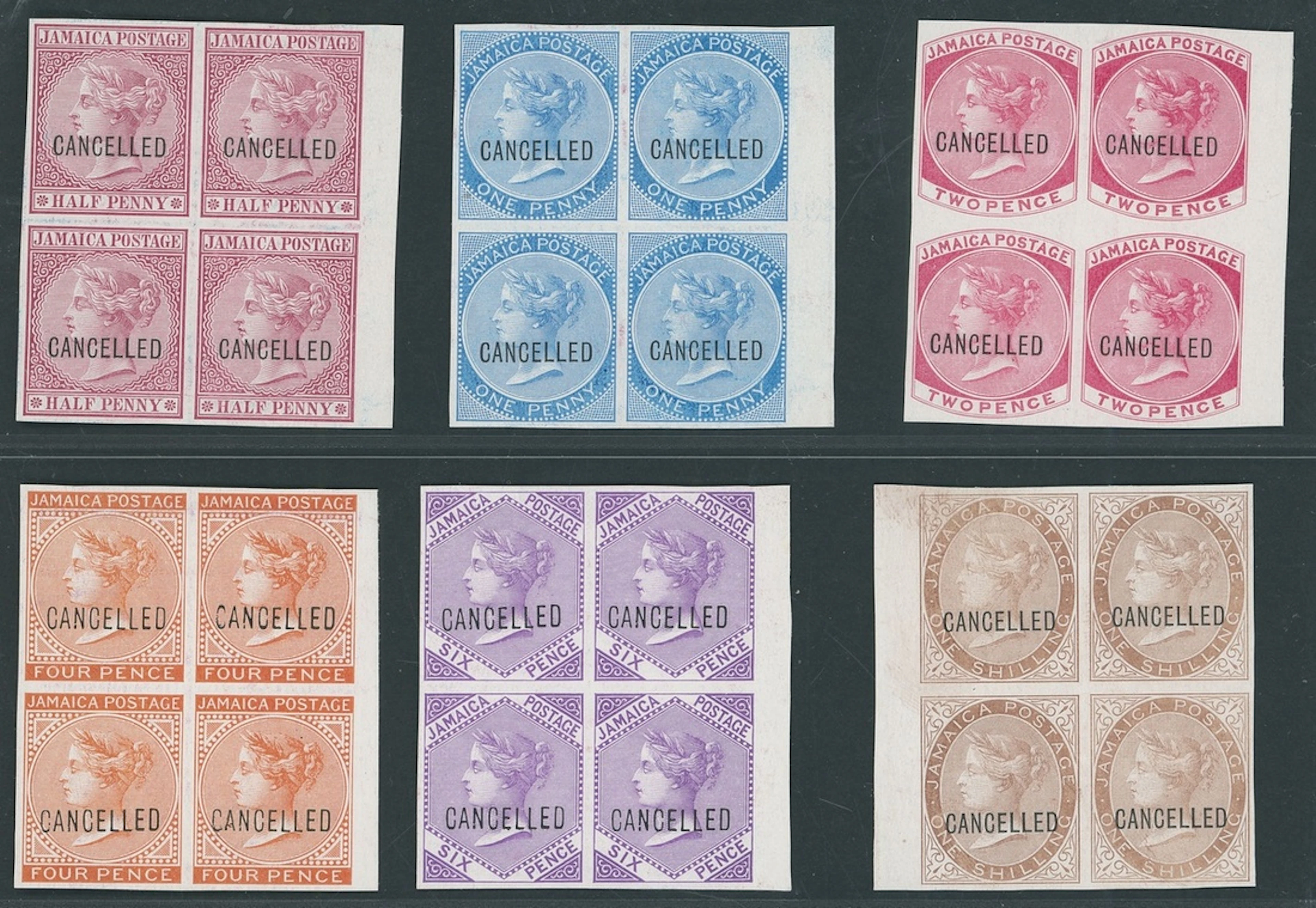Jamaica 1870 South Kensington Exhibition imperforate proofs comprising