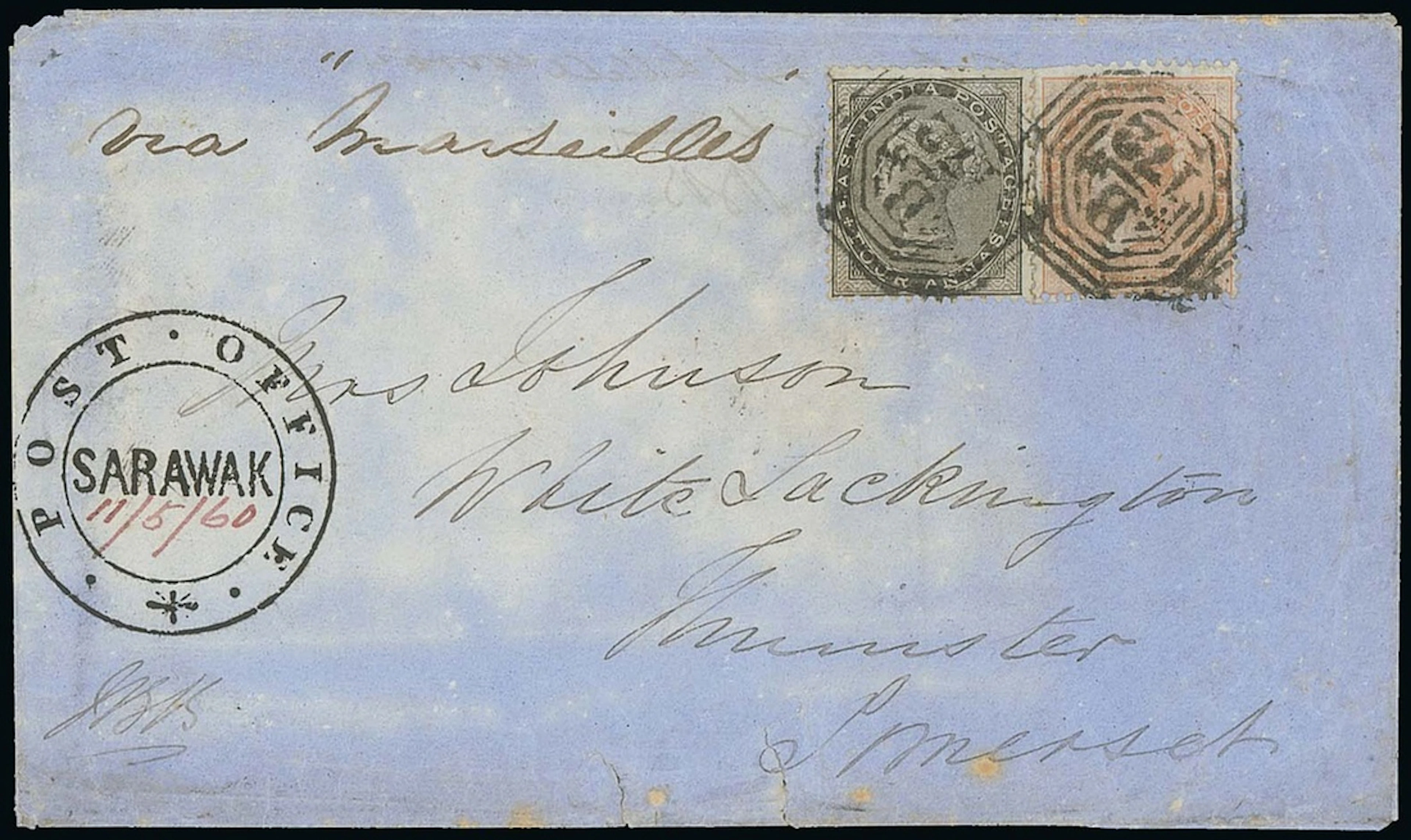 Sarawak "post office/sarawak" Handstamp 1860 (11 May) envelope ex
