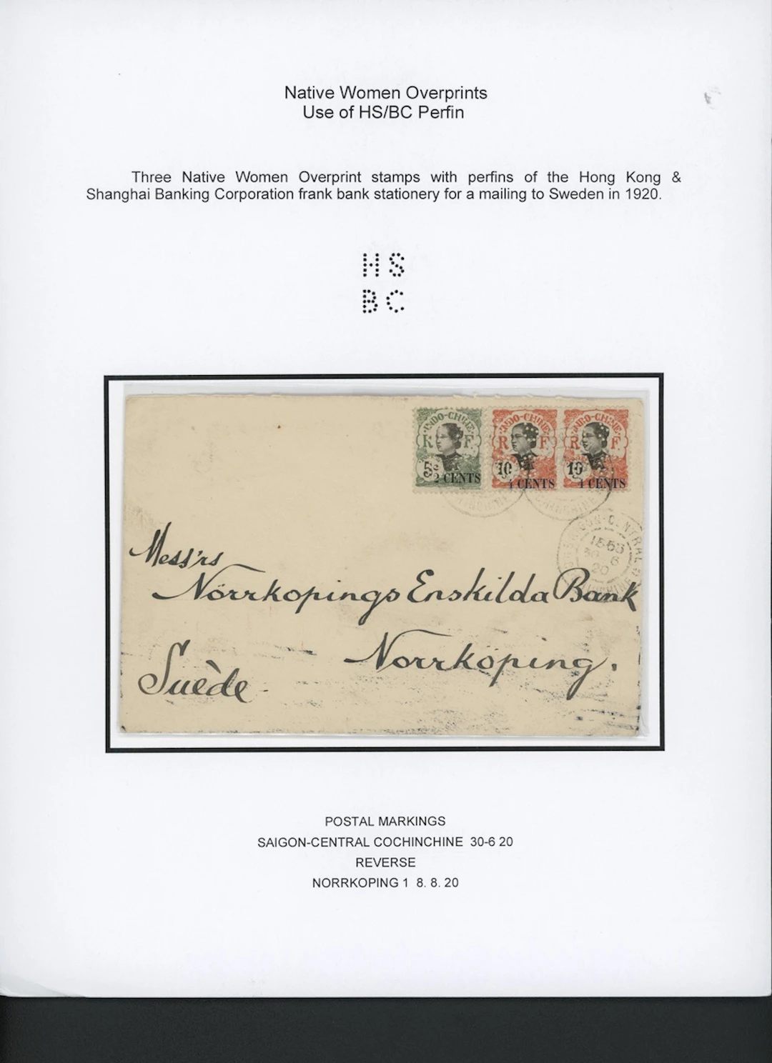 Indo-China French Indo-Chinese Post Office 1919 Native Women overprinted