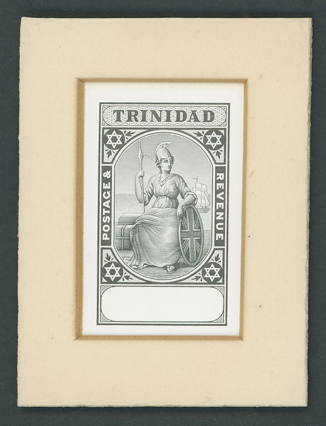 Trinidad 1896-1900 master die proof of large format design with blank