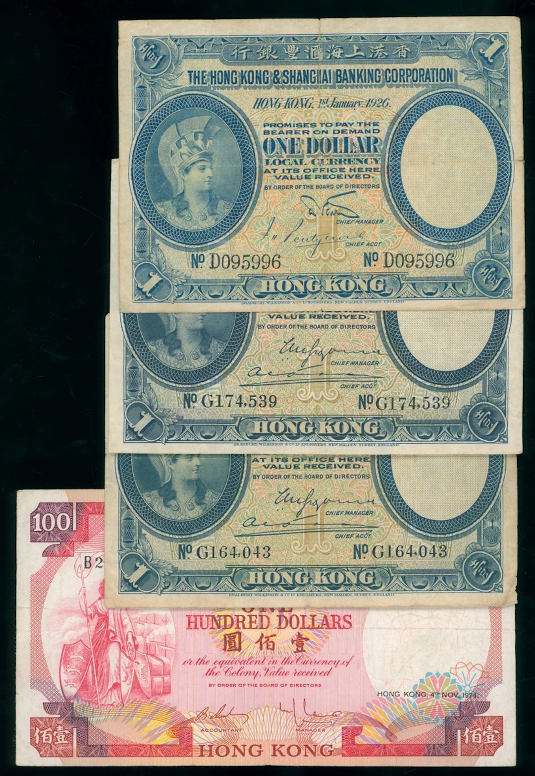 Hong Kong Banknotes, a group of 4x, including HSBC $1 (3) 1926, 1935