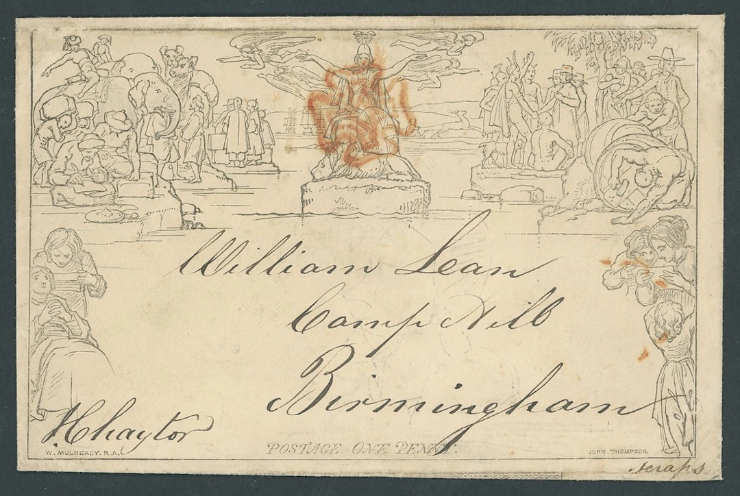 Great Britain 1840 Mulready One Penny Envelopes A153, dated 7 Oct.