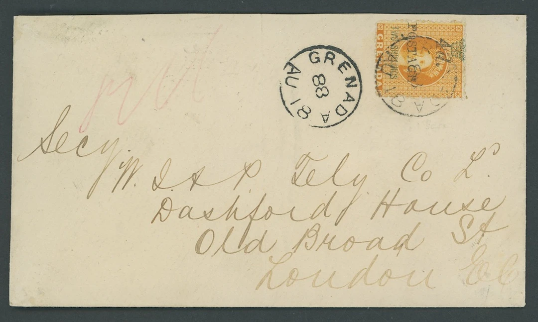 Grenada Issued Stamps 1888 (Mar.) 4mm. spacing, 4d. on 2/- on 1888
