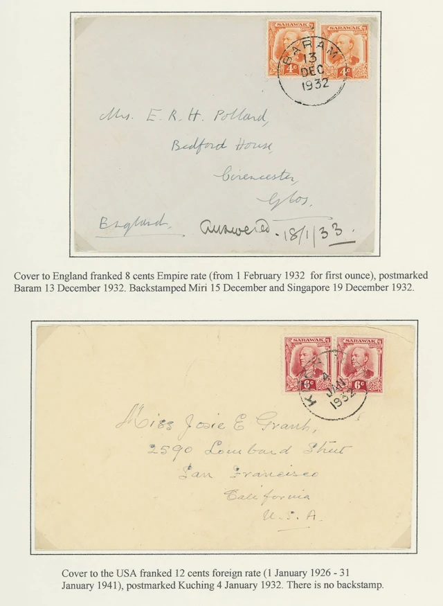 Sarawak Covers and Cancellations 1932-33 envelopes (6) including 1932
