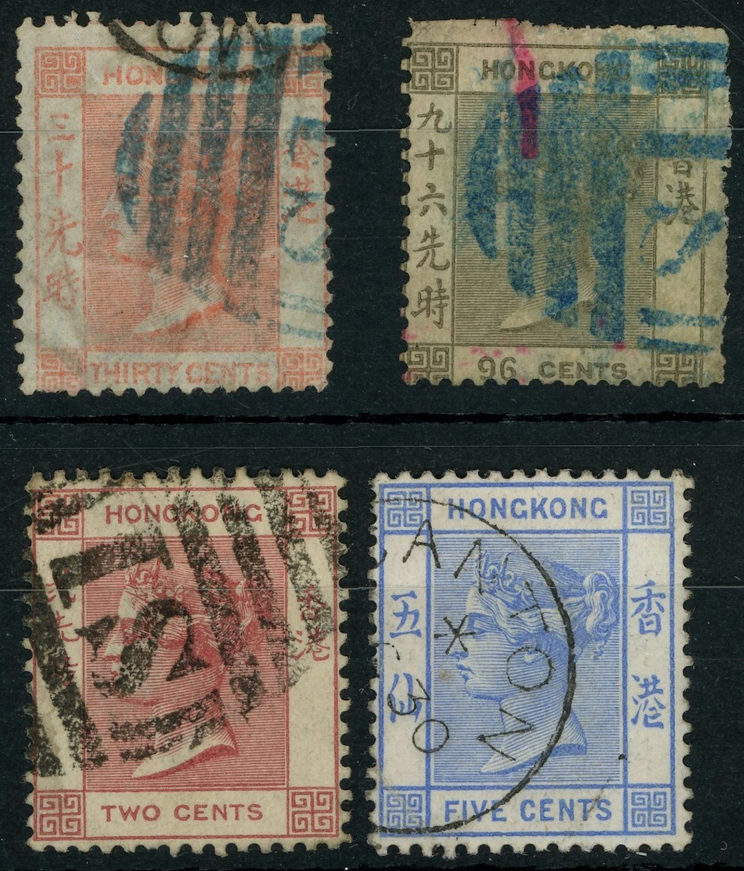 Hong Kong Collections and Ranges A small group of Q.V. stamps with
