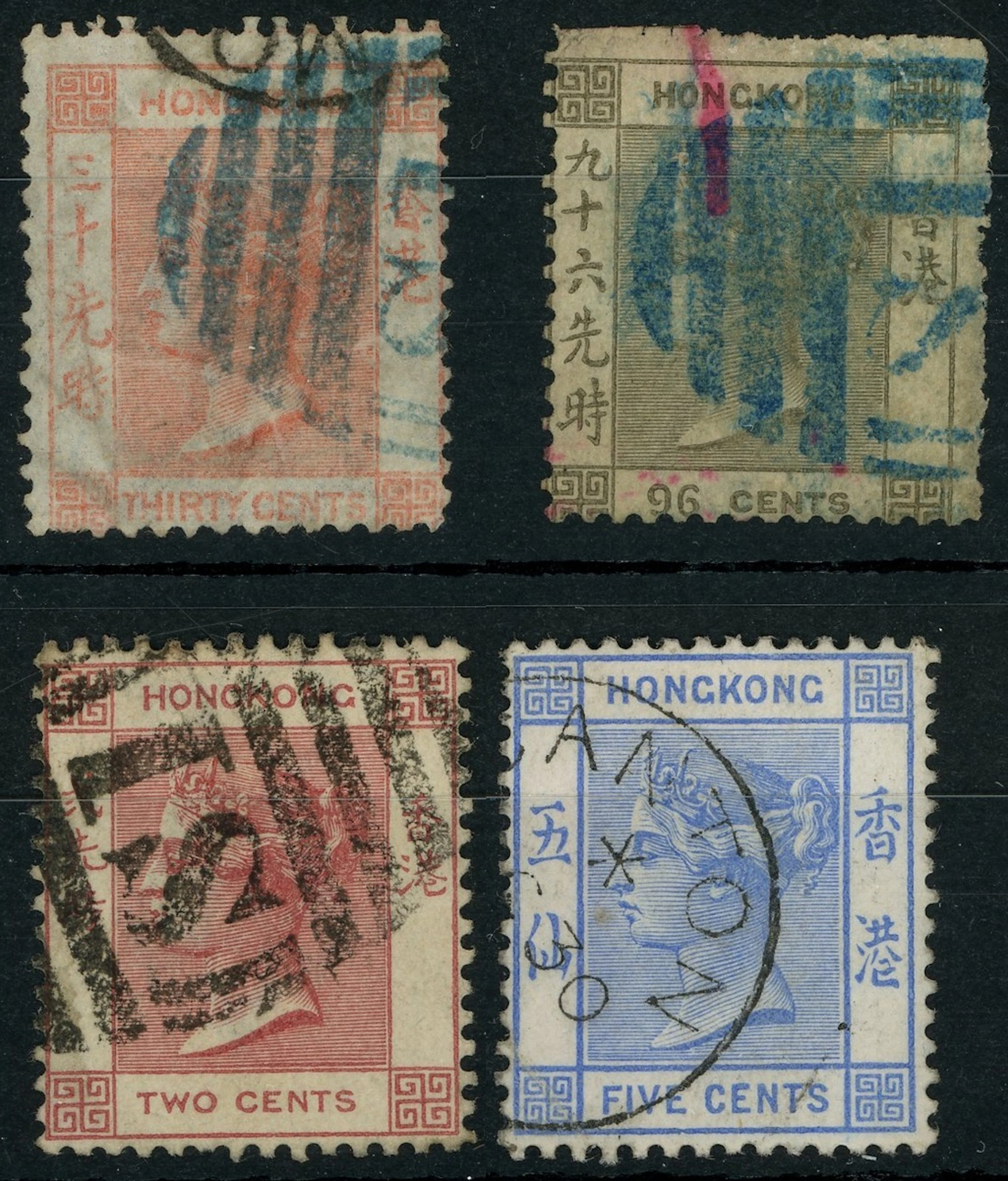 Hong Kong Collections and Ranges A small group of Q.V. stamps with