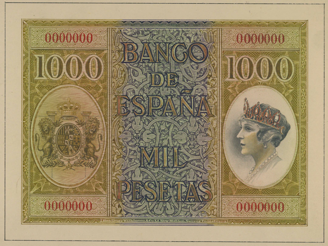 Banco de España, Spain, hand-executed essay for unissued 1000 Pesetas
