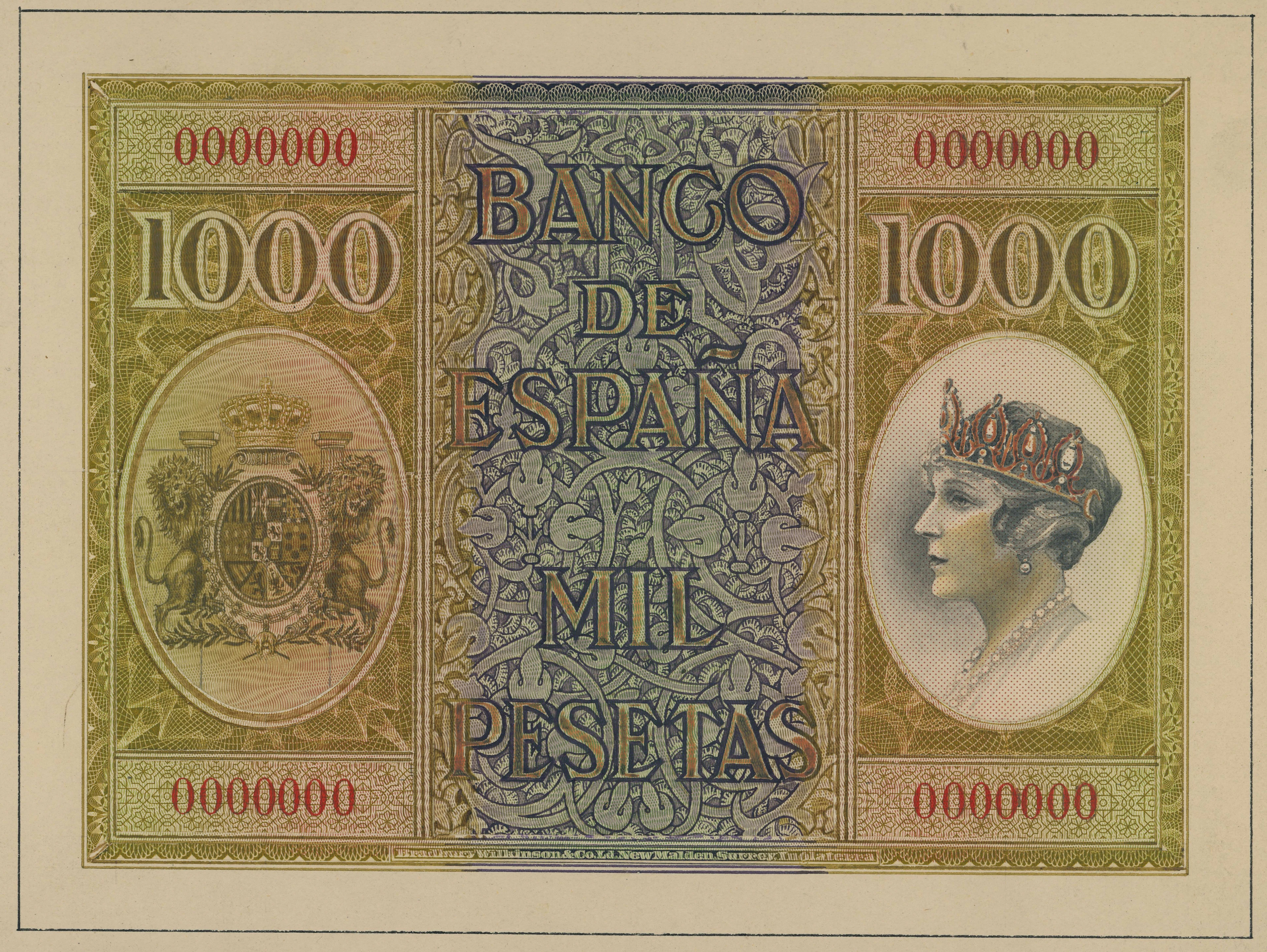 Banco de España, Spain, hand-executed essay for unissued 1000 Pesetas