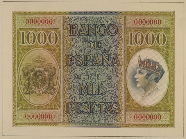 Banco de España, Spain, hand-executed essay for unissued 1000 Pesetas