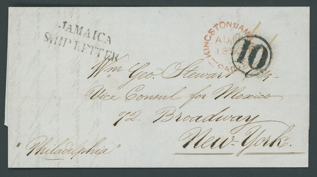 Jamaica Ship Letter Handstamps 1850 (13 Aug.) entire per "Philadelphia"
