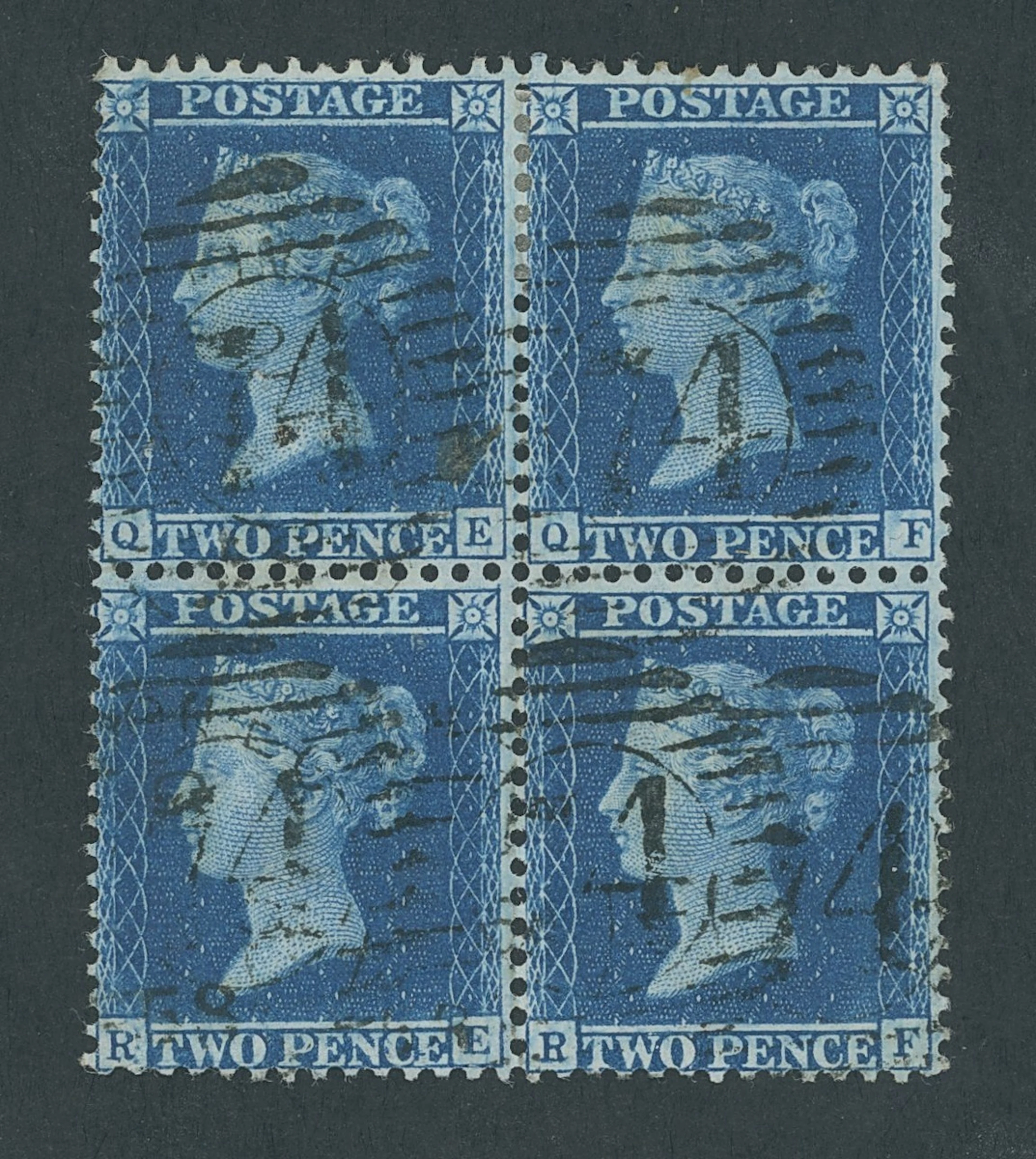 Great Britain 1854-57 Watermark Large Crown, Perf. 14 2d. blue, Plate