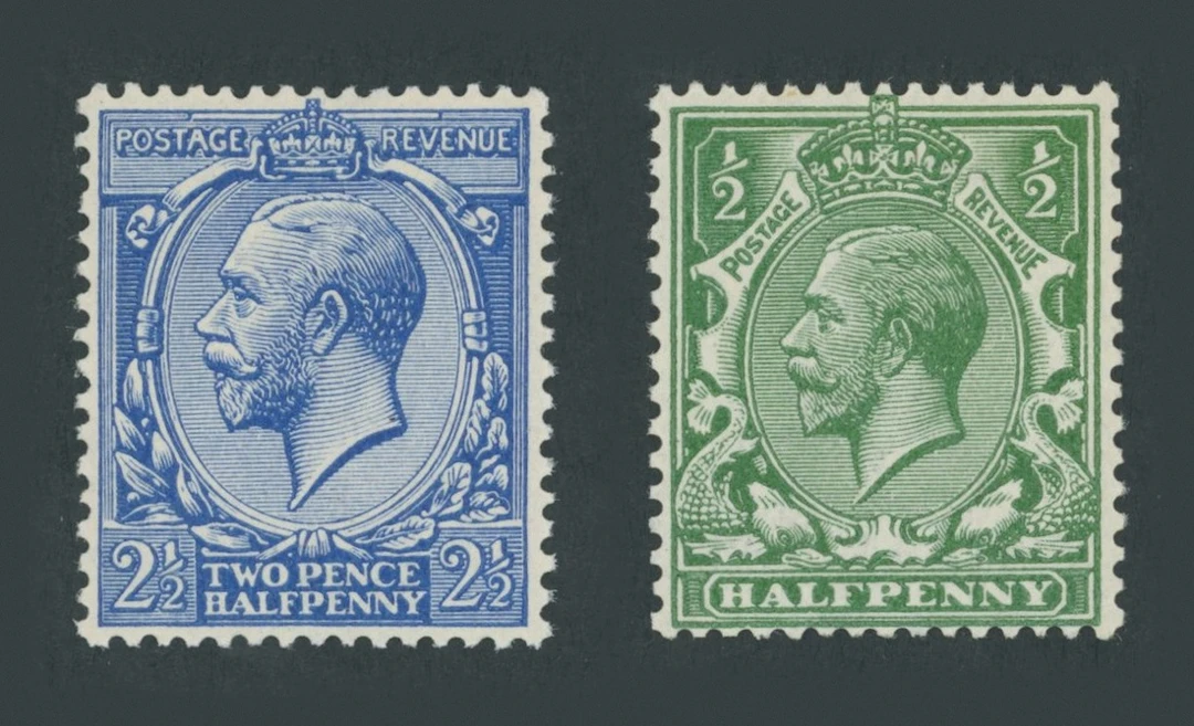 Great Britain King George V 1912-24, Watermark Simple Cypher Two shades:
