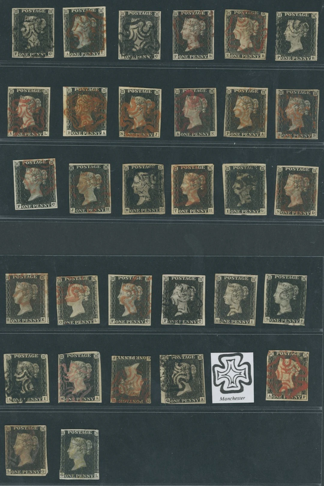 Great Britain 1840 One Penny Black Unplated Thirty-one examples, varied