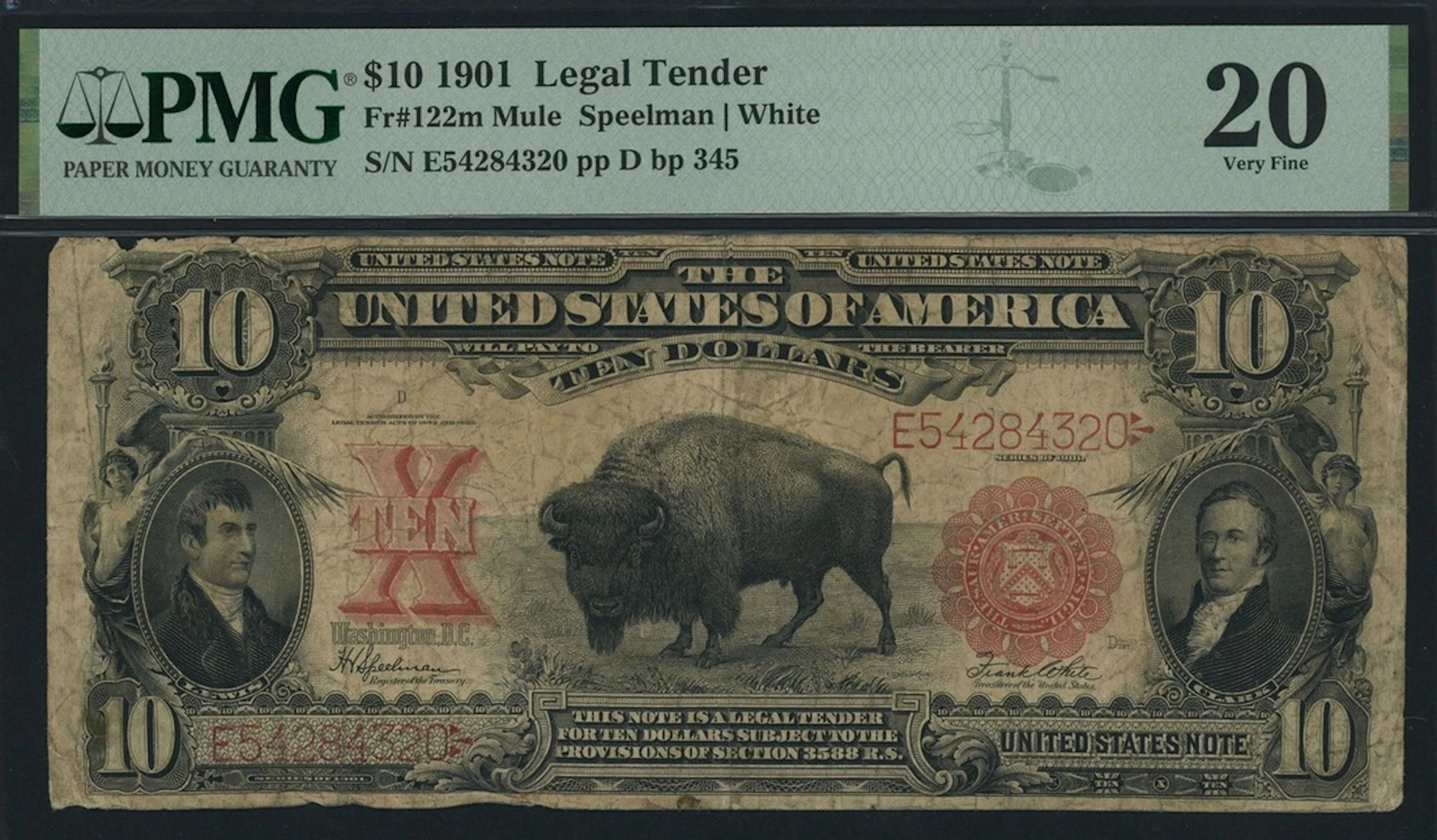 Legal Tender, United States of America, mule $10, 1901, serial number