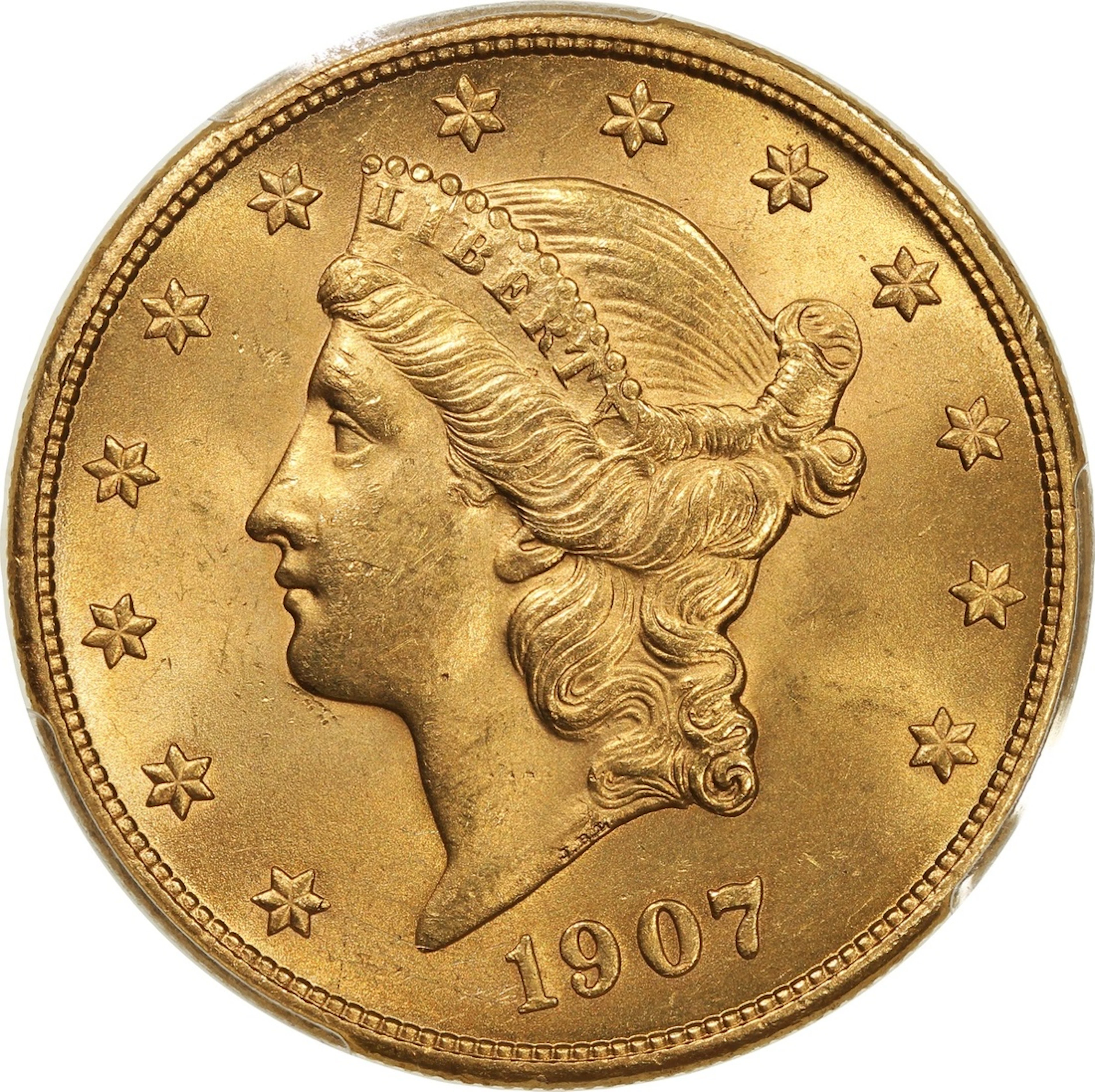 United States, [PCGS UNC Detail] gold $20, 1907S, 'Liberty Head'
