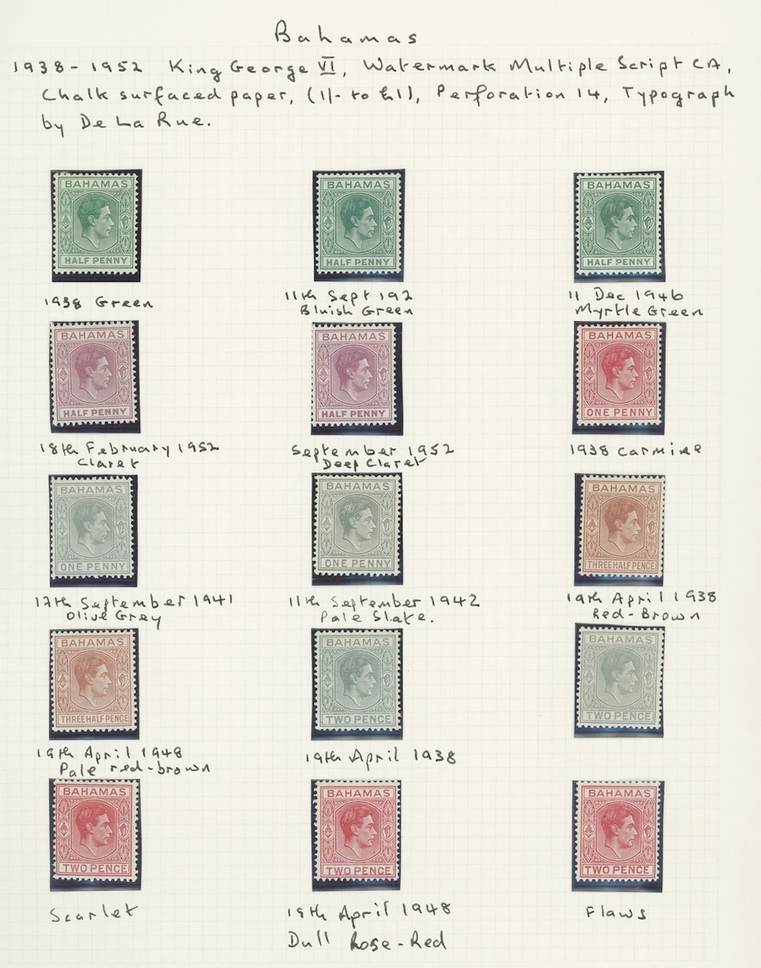 Bahamas 1938-52 ½d. to £1 largely complete set of thirty-eight mint