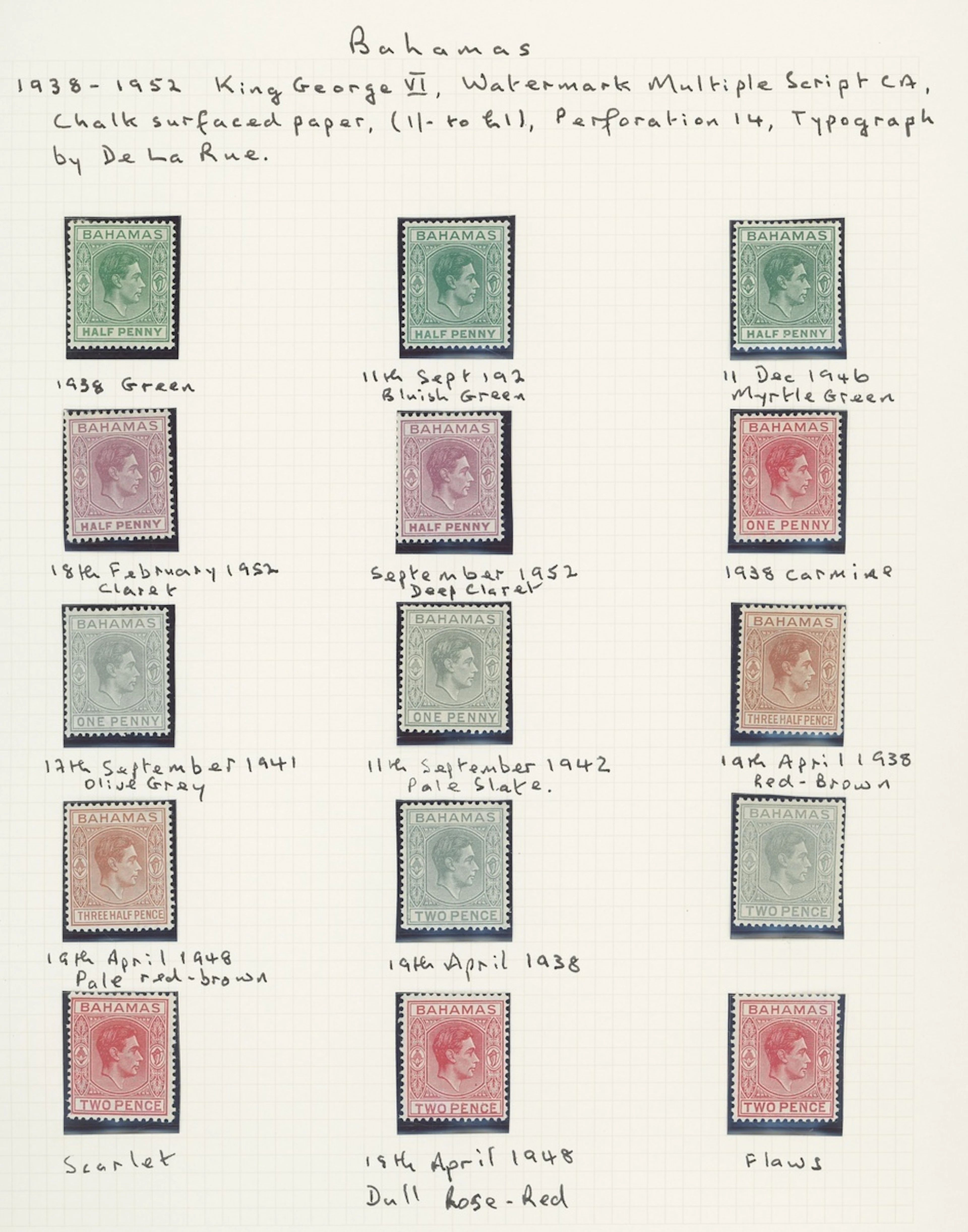 Bahamas 1938-52 ½d. to £1 largely complete set of thirty-eight mint