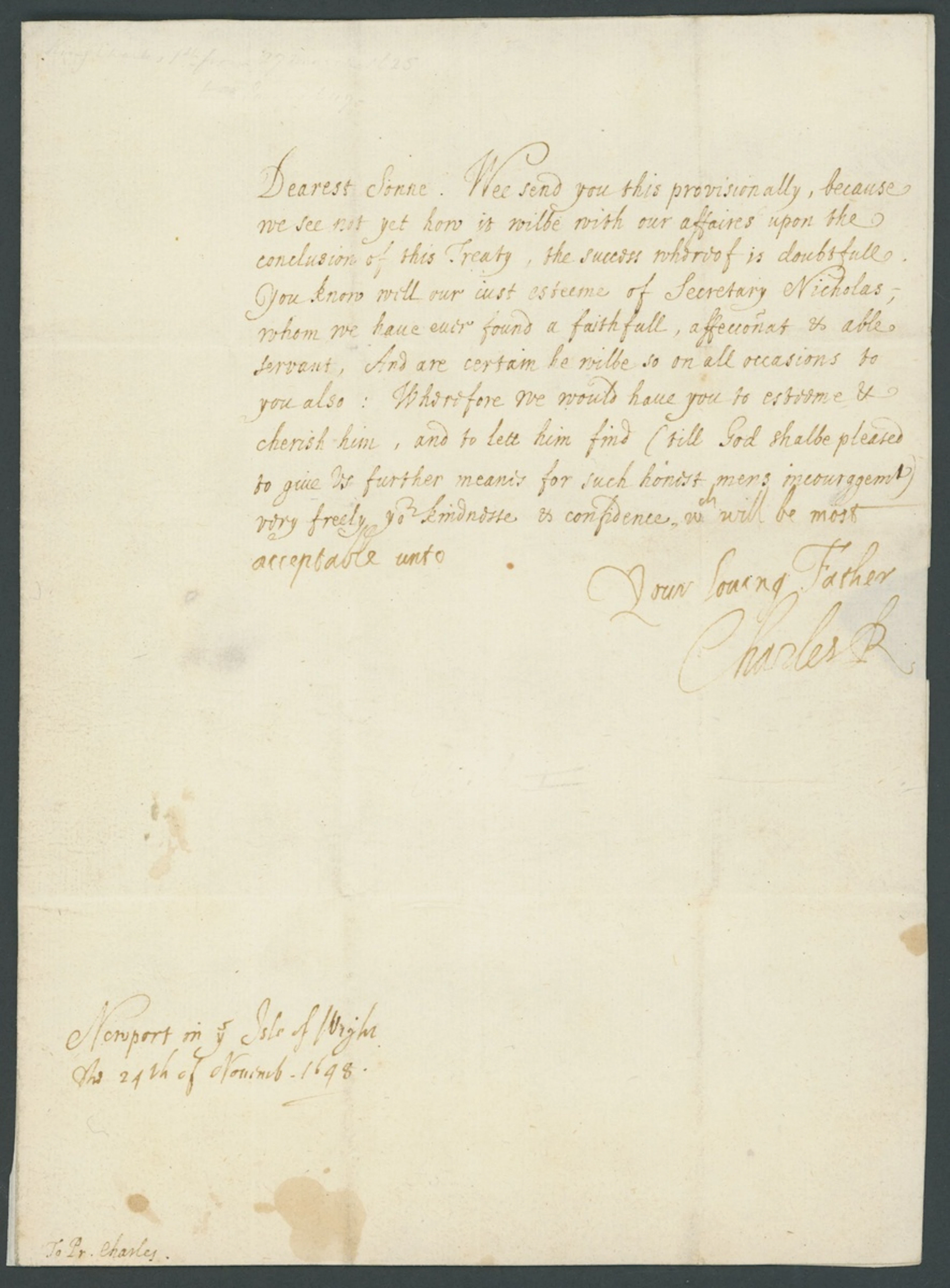 King Charles I's Third-But-Last Letter to his Son, Prince Charles