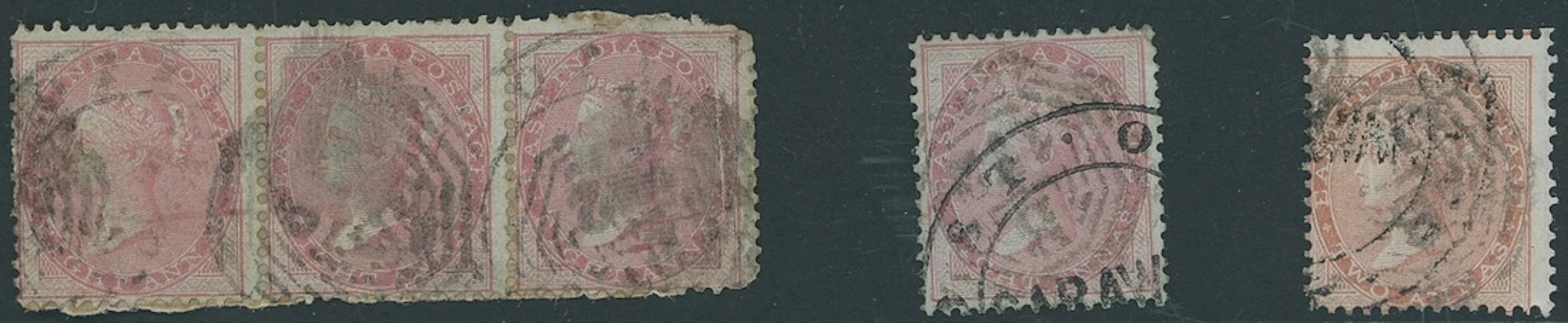 Sarawak "post office/sarawak" Handstamp India 1855 8a. carmine on