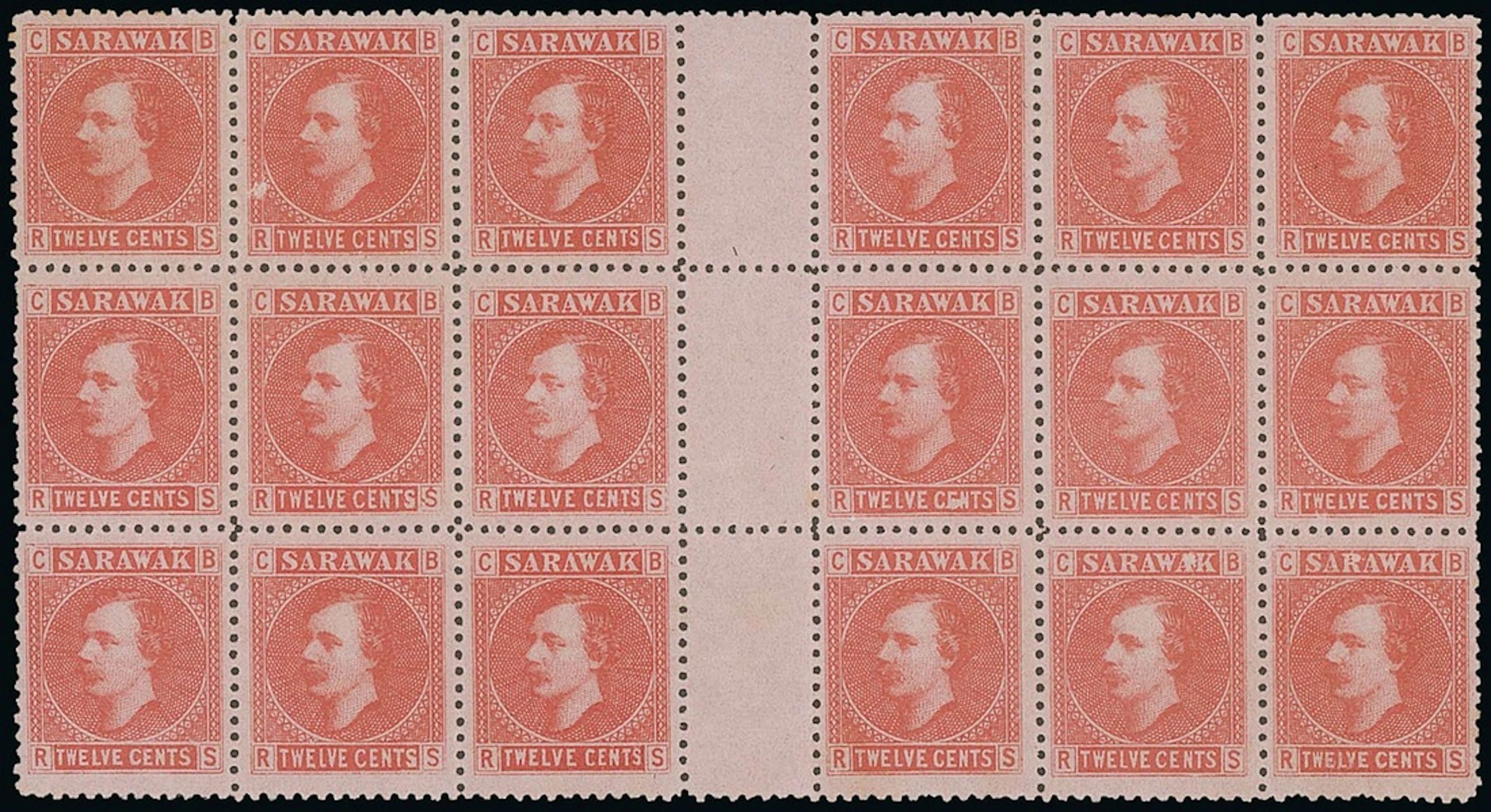 Sarawak 1875 Sir Charles Brooke Issued Stamps 12c. interpanneau block