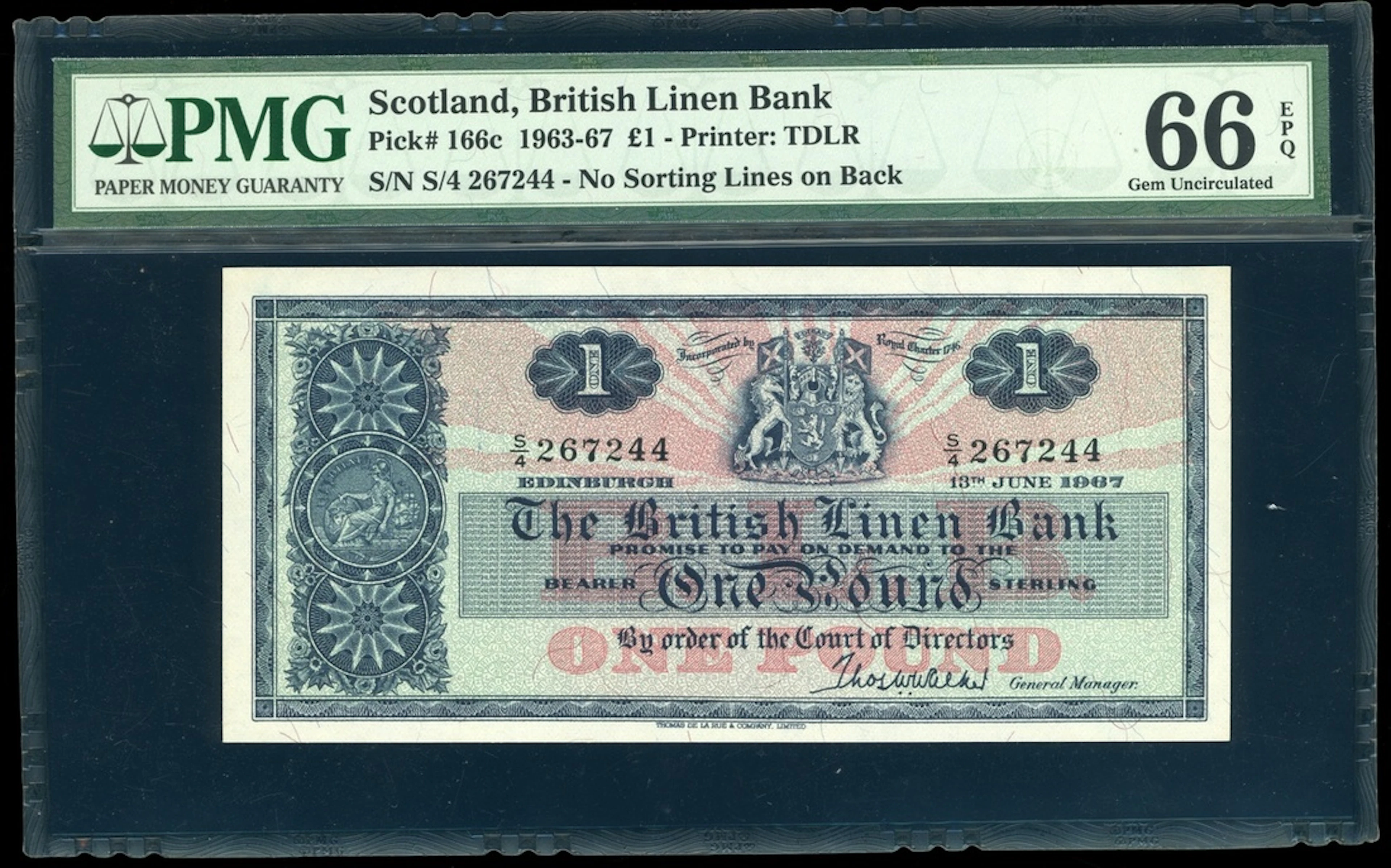 British Linen Bank, Scotland, £1, 13.6.1967, serial number S/4 267244