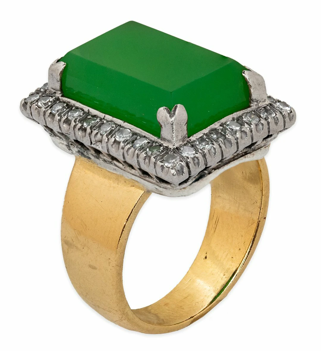 A CHRYSOPRASE AND DIAMOND COCKTAIL RING