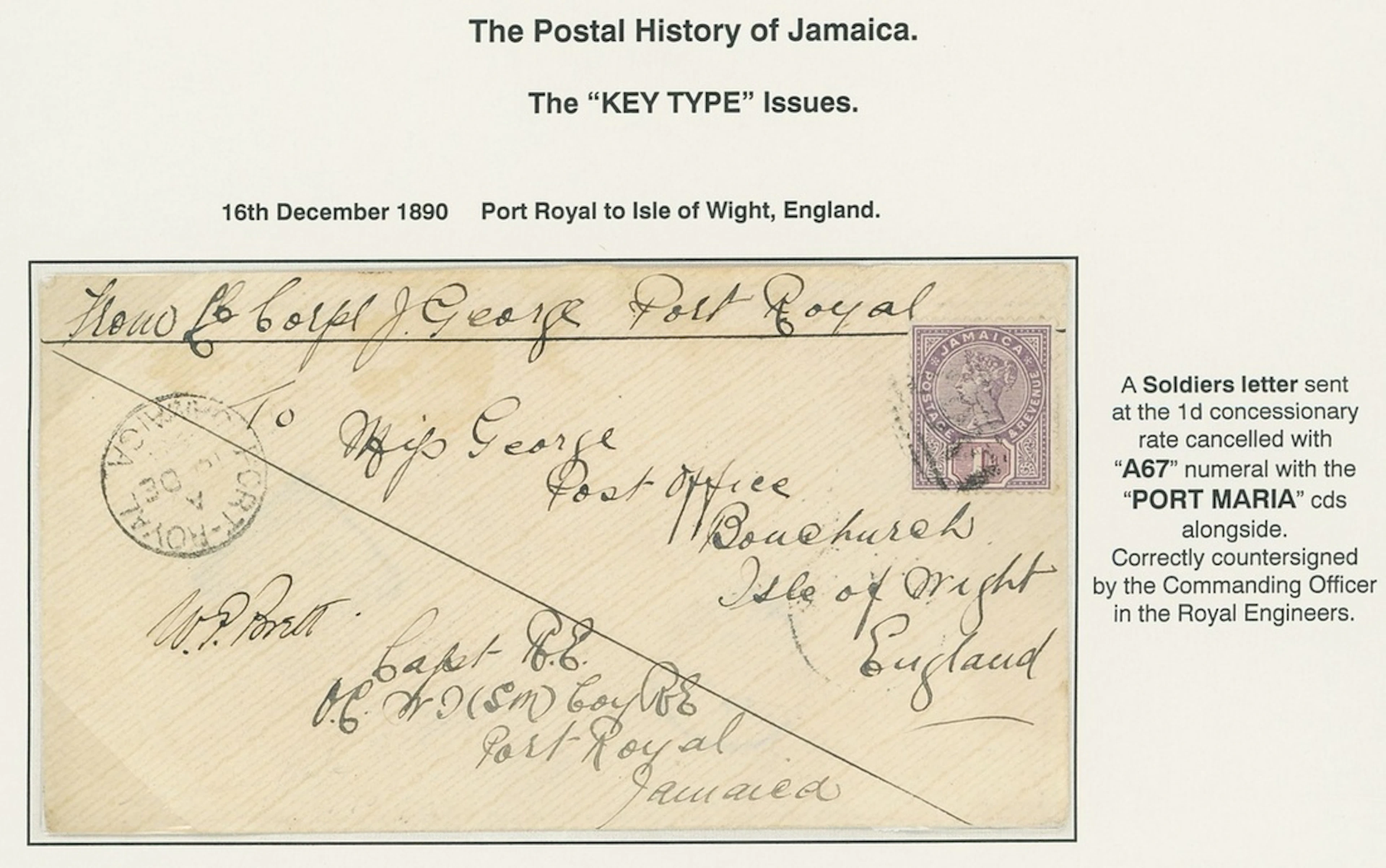 Jamacia Covers and Cancellations Military Mail 1890 (16 Dec.) soldier's