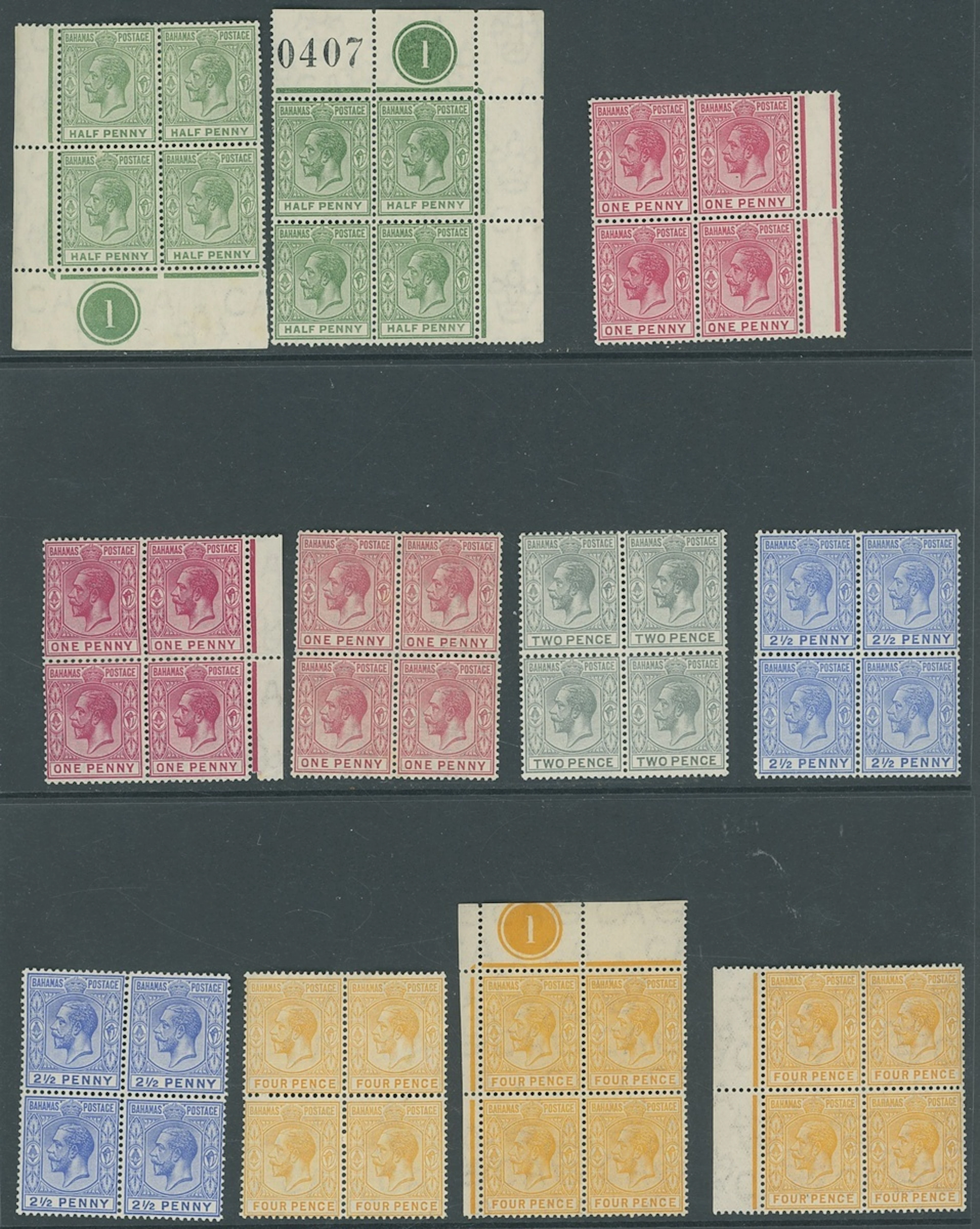 Bahamas 1912-19 MCA ½d. to £1 almost complete group of all shades
