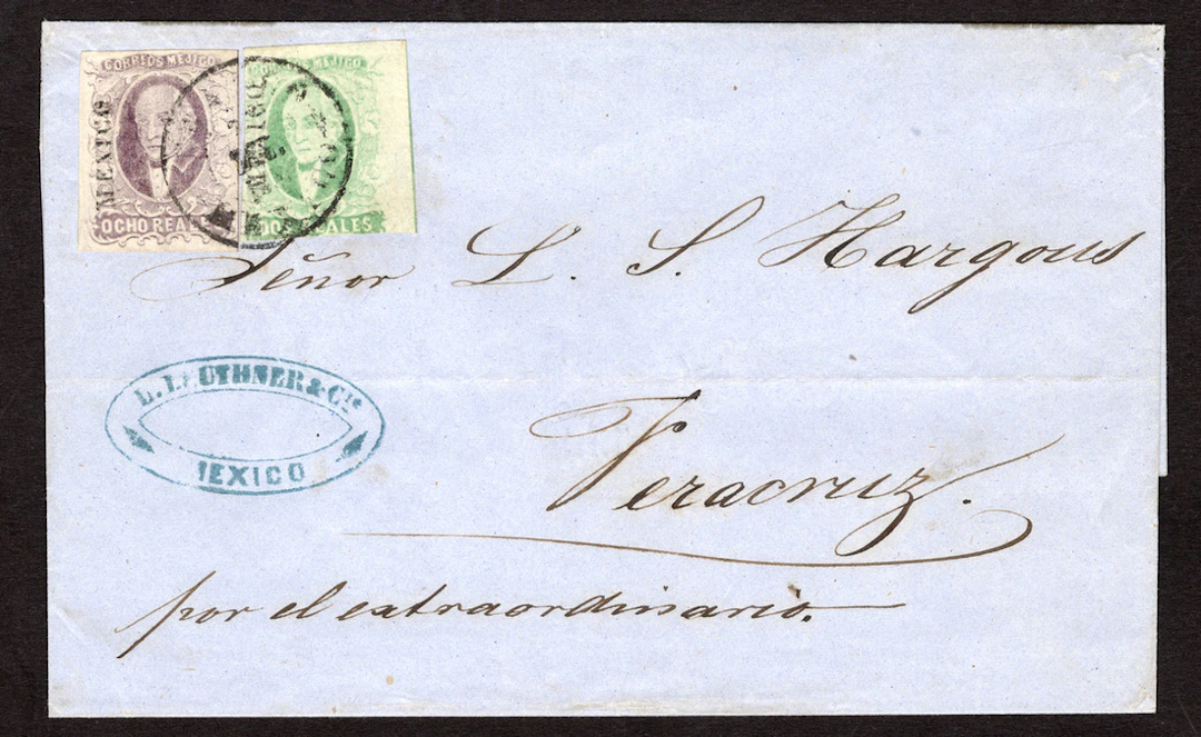 1856 "Hidalgos" Mexico District. 2r. emerald plate I, cut into at