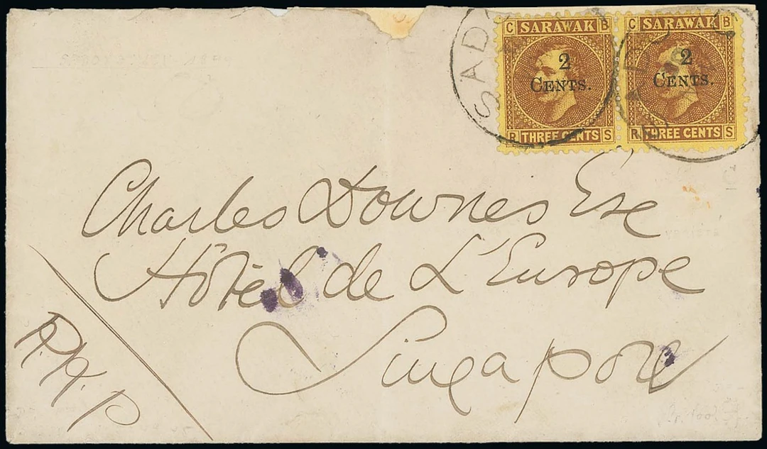 Sarawak 1899 Provisional Surcharges Covers 1899 (30 Nov.) envelope