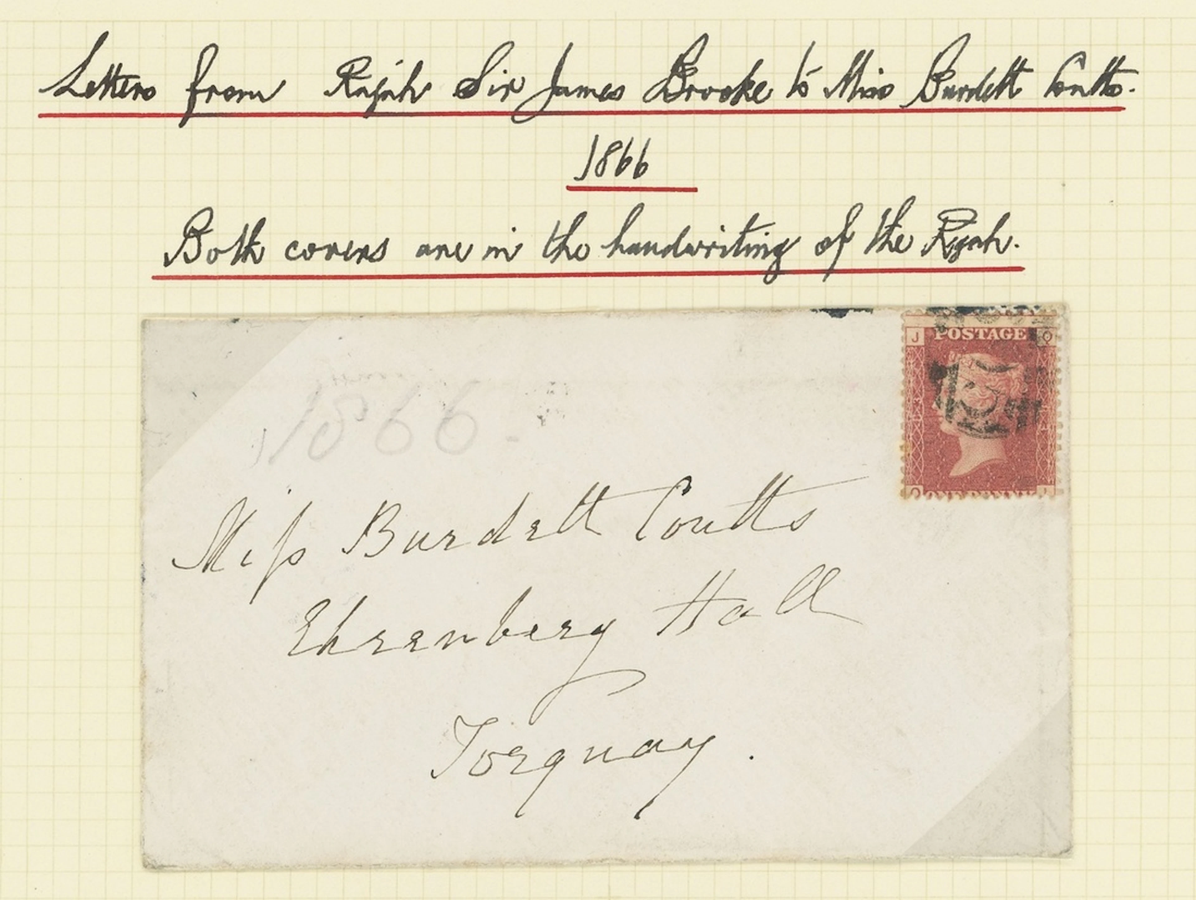 Sarawak Coutts Correspondence 1866 envelope in Brooke's handwriting
