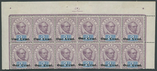 Sarawak 1889-92 Provisionals "One Cent." (Type 5) on 3c. purple and