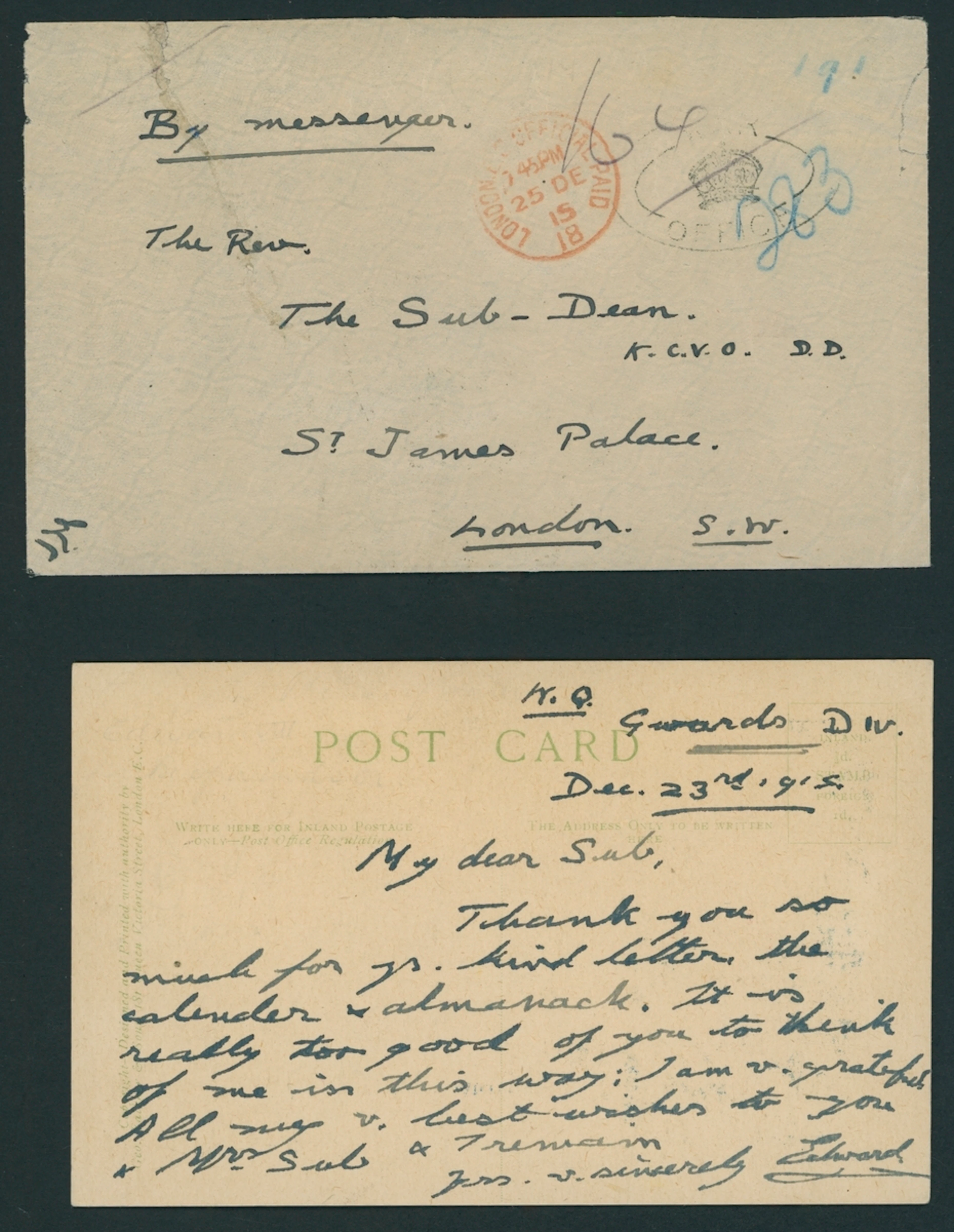 Great Britain Postal History Edward Prince of Wales 1915 (25 Dec.)