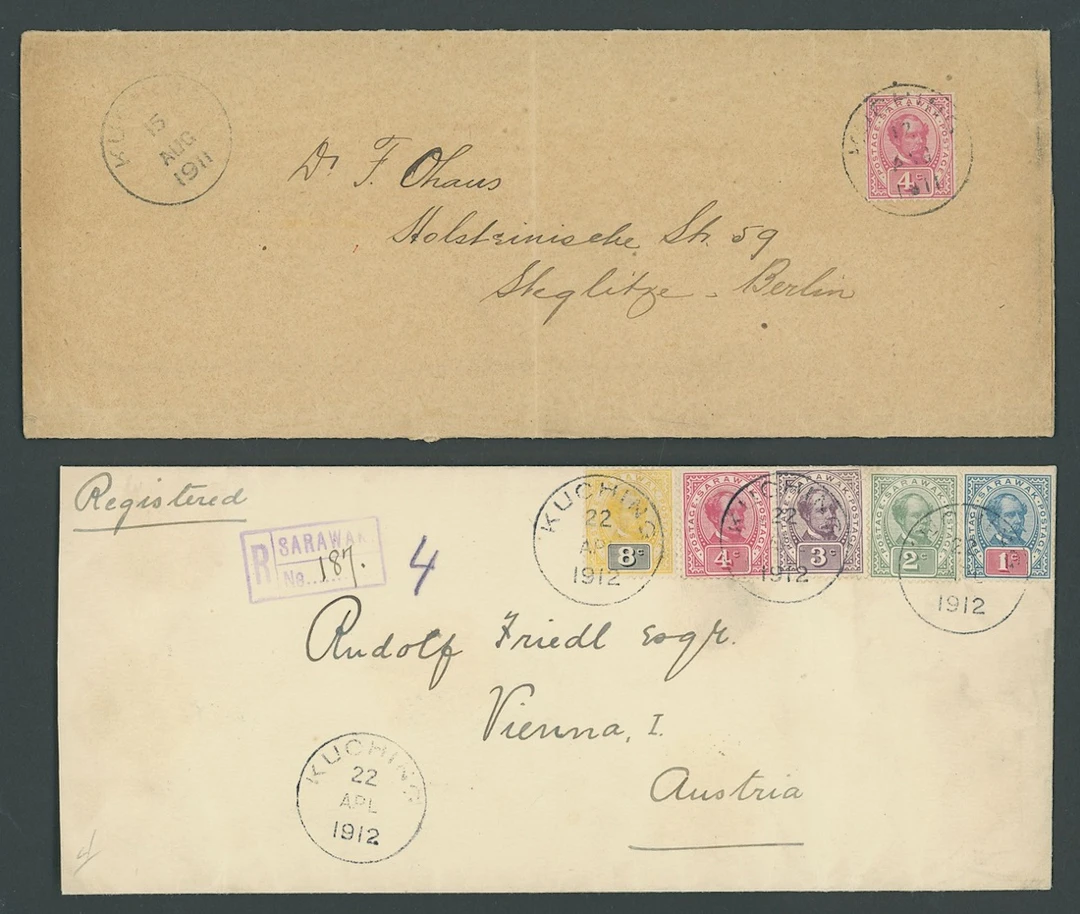 Sarawak 1899-1908 "postage postage" Issue Covers 1904 Bickel envelope