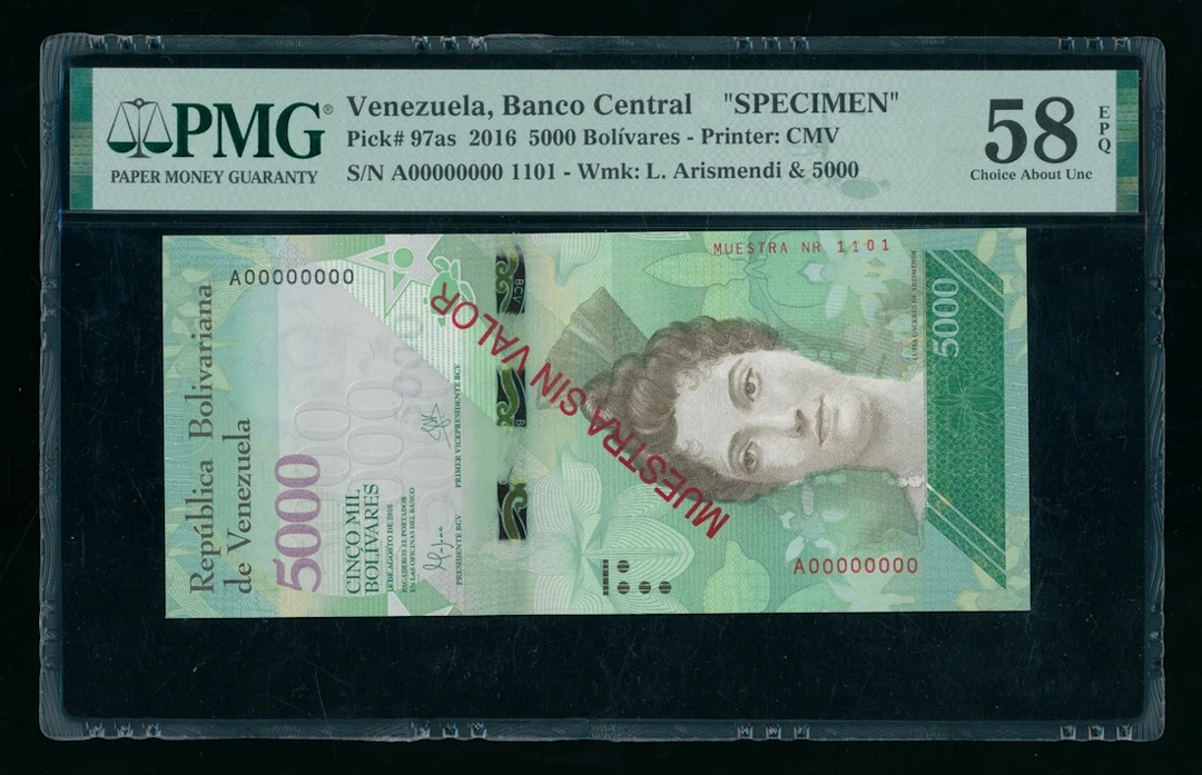 Banco Central de Venezuela, specimen 5000 bolivares, 2016, serial