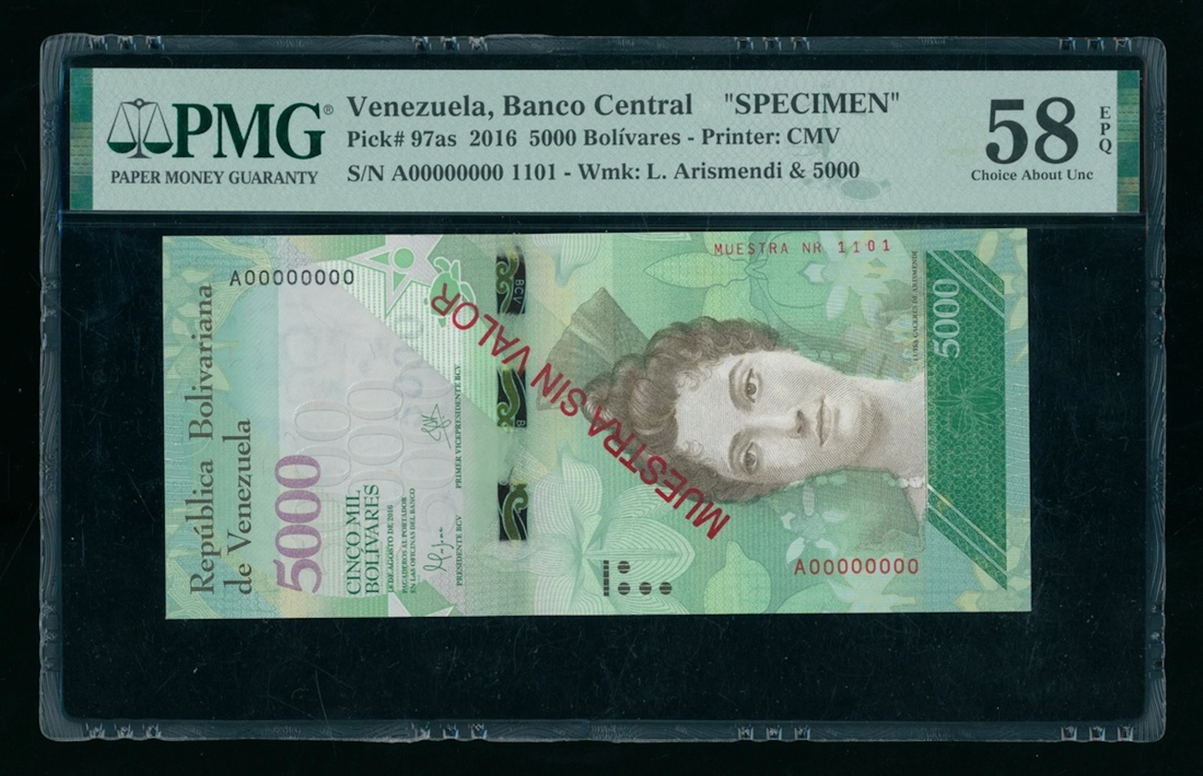 Banco Central de Venezuela, specimen 5000 bolivares, 2016, serial