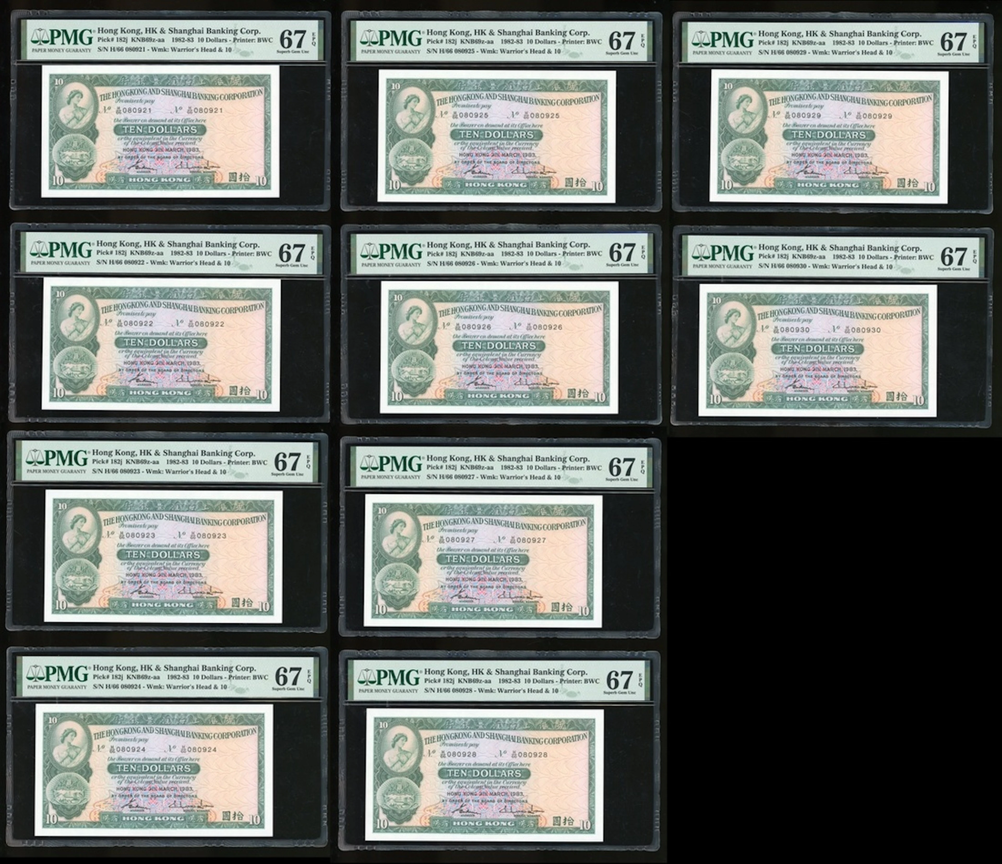 HongKong & Shanghai Banking Corporation, consecutive $10 (10), 1983