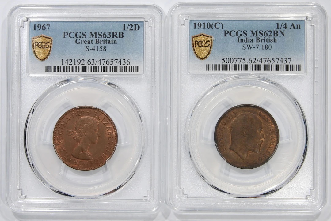Great Britain and British India, [PCGS MS63RB and MS62BN] 1967 bronze