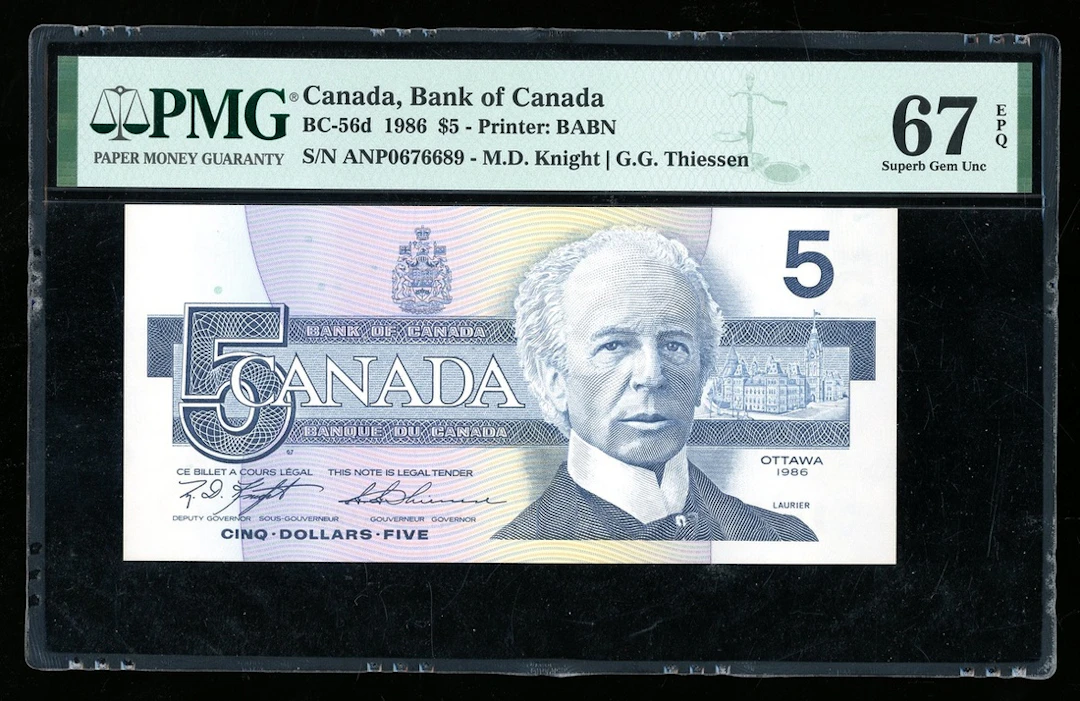 Bank of Canada, $5, 1986, serial number ANP0676689, (Pick 95)