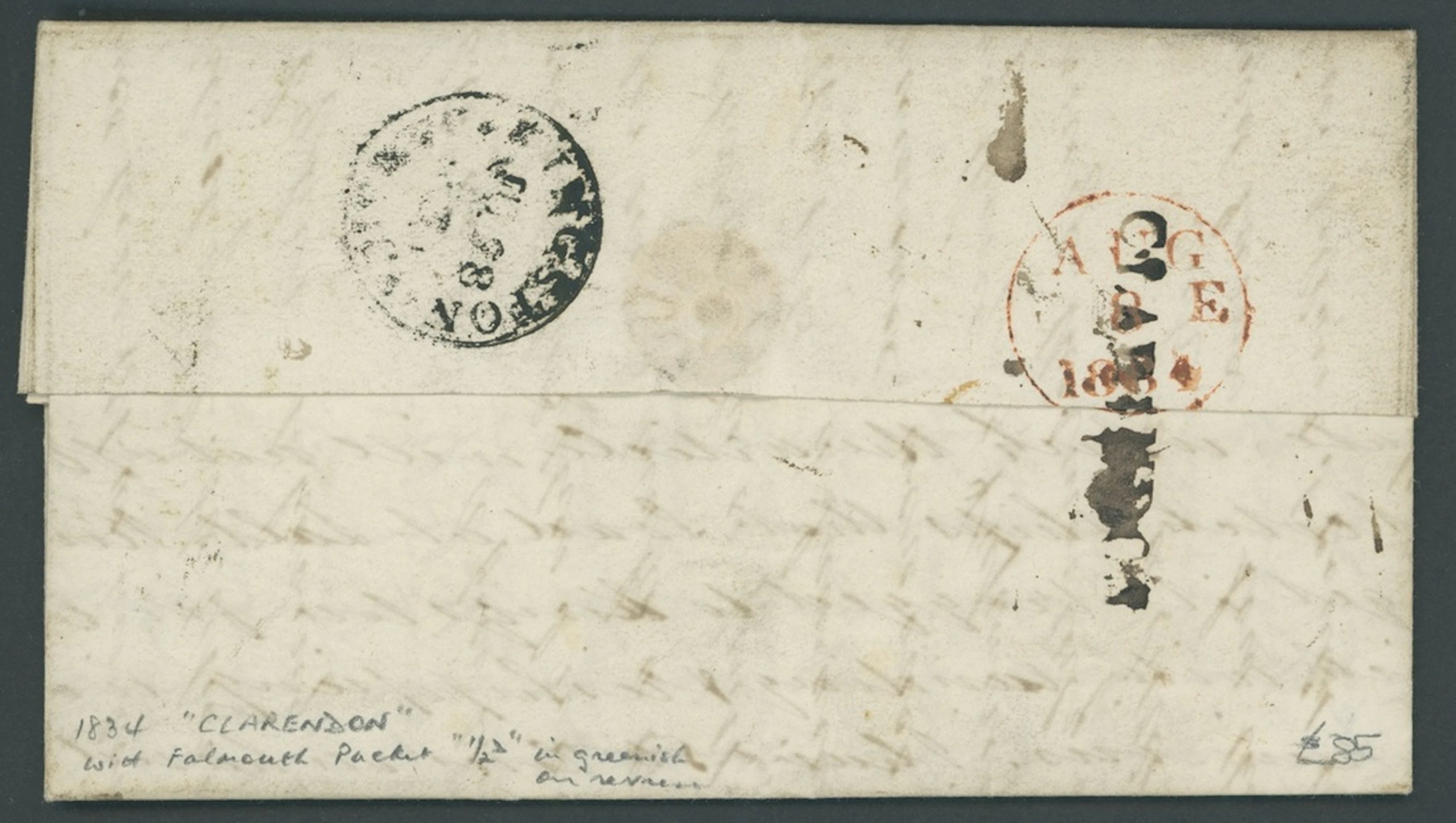 Jamaica The Post Town Straight-Line Handstamps 1834 (23 June) entire