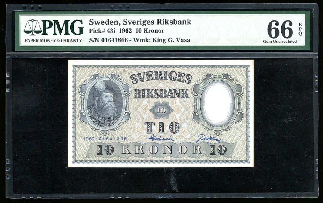 Sveriges Riksbank, Sweden, 10 kronor, 1962, serial number 01641866, (Pick 43i)