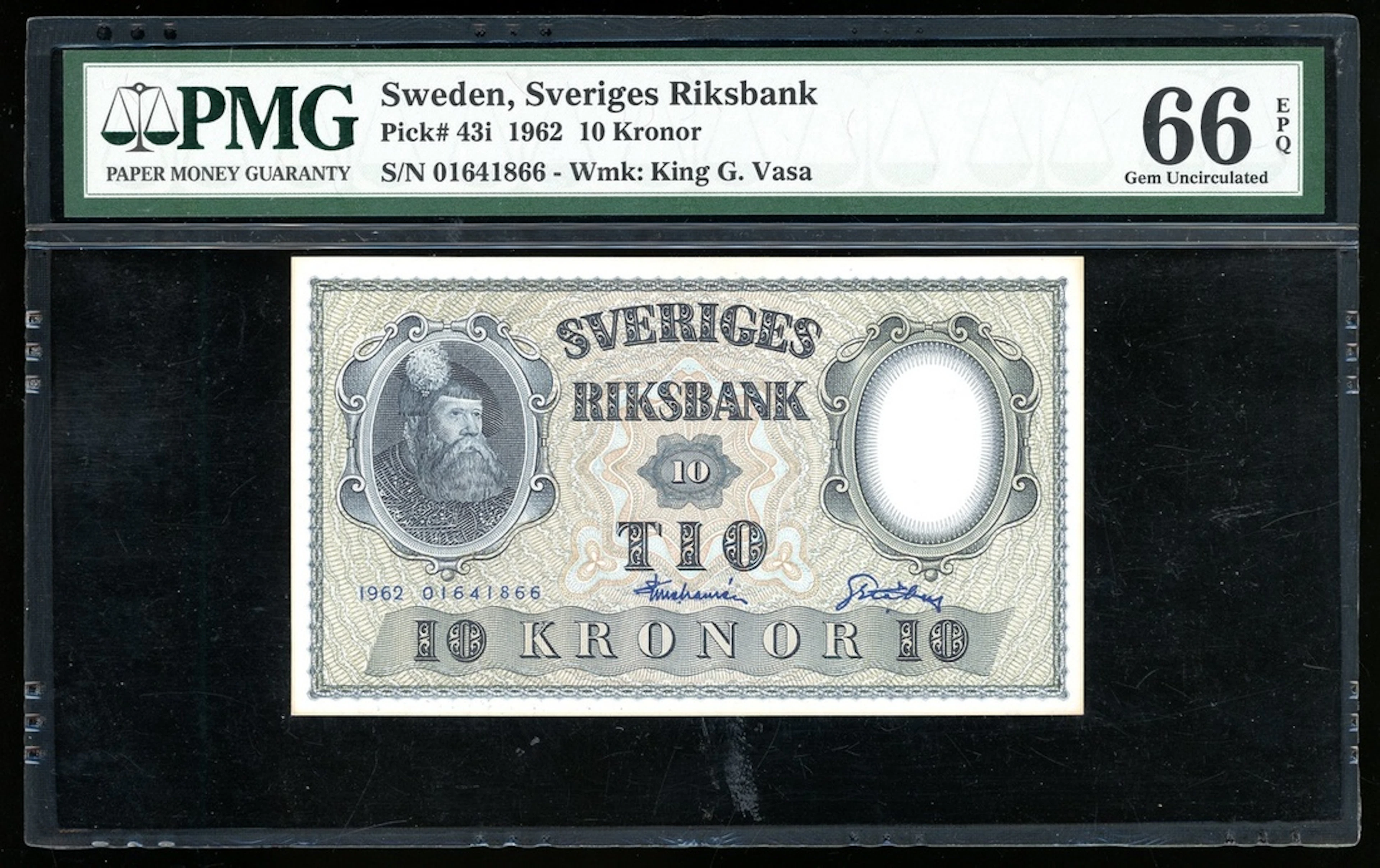 Sveriges Riksbank, Sweden, 10 kronor, 1962, serial number 01641866, (Pick 43i)