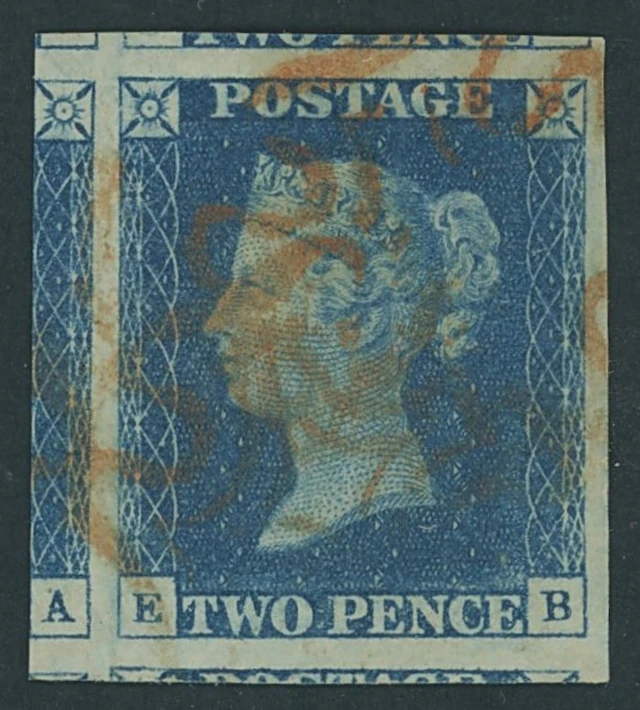 Great Britain 1840 Two Pence Blue Plate 2 EB, large to enormous margins