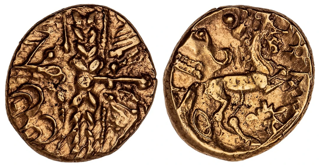 Catuvellauni, AV Stater, 'Early Whaddon Chase Cogwheel' Type, wreath