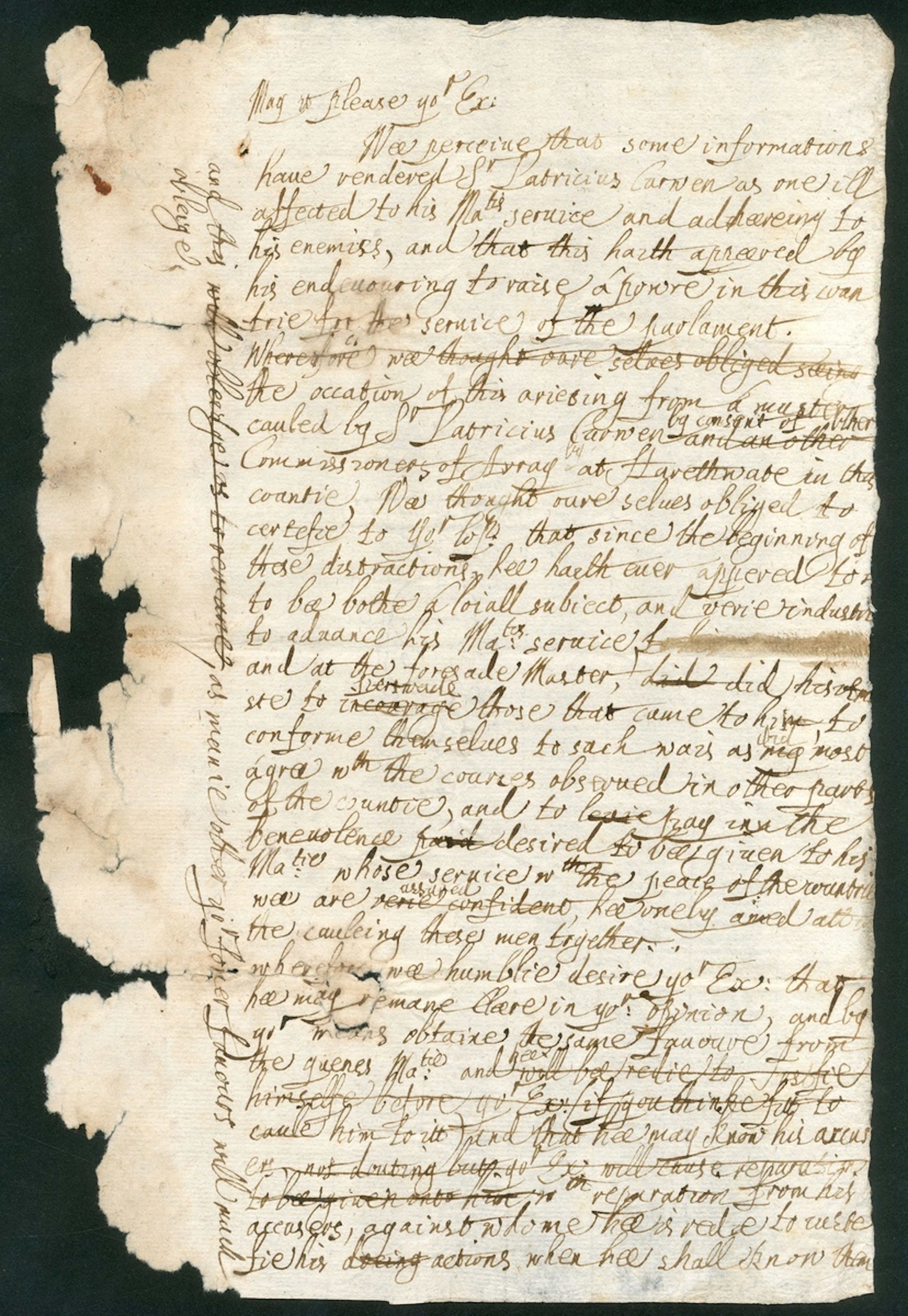 Royalists Accused Undated, unsigned letter in defence of the trustworthiness